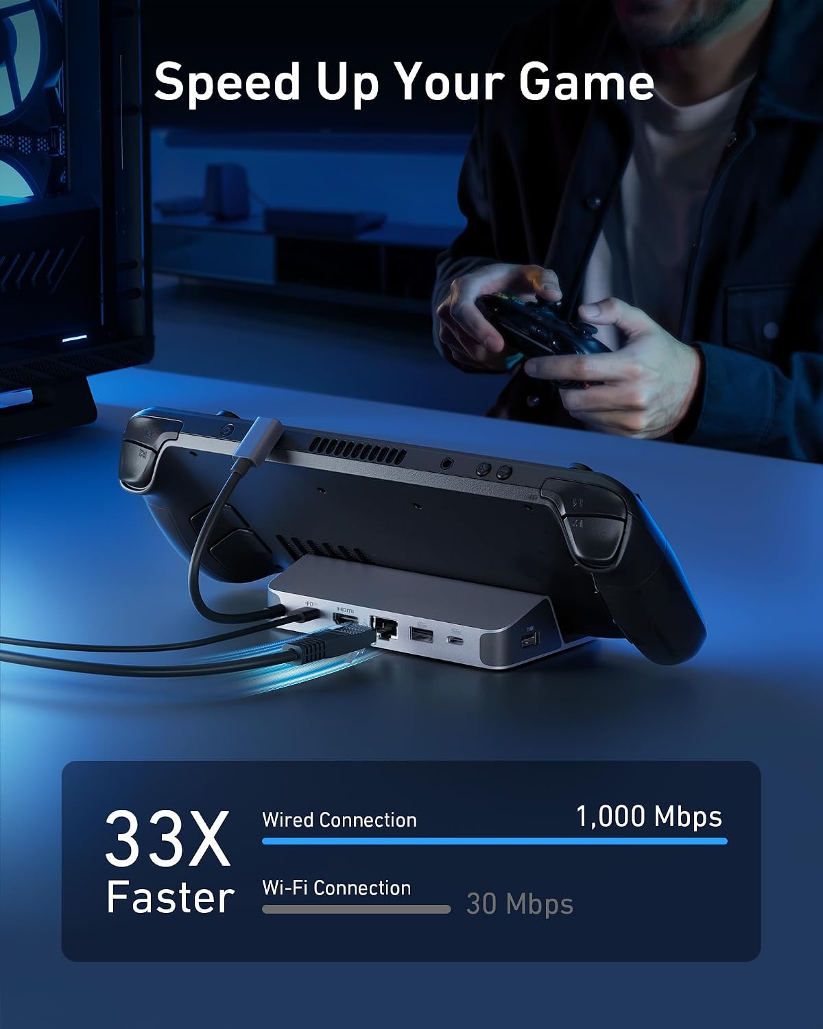 Detalle 2 de Anker A83S1 Steam Deck Dock, 4K@60Hz HDMI, 1Gbps Ethernet, 100W PD-IN