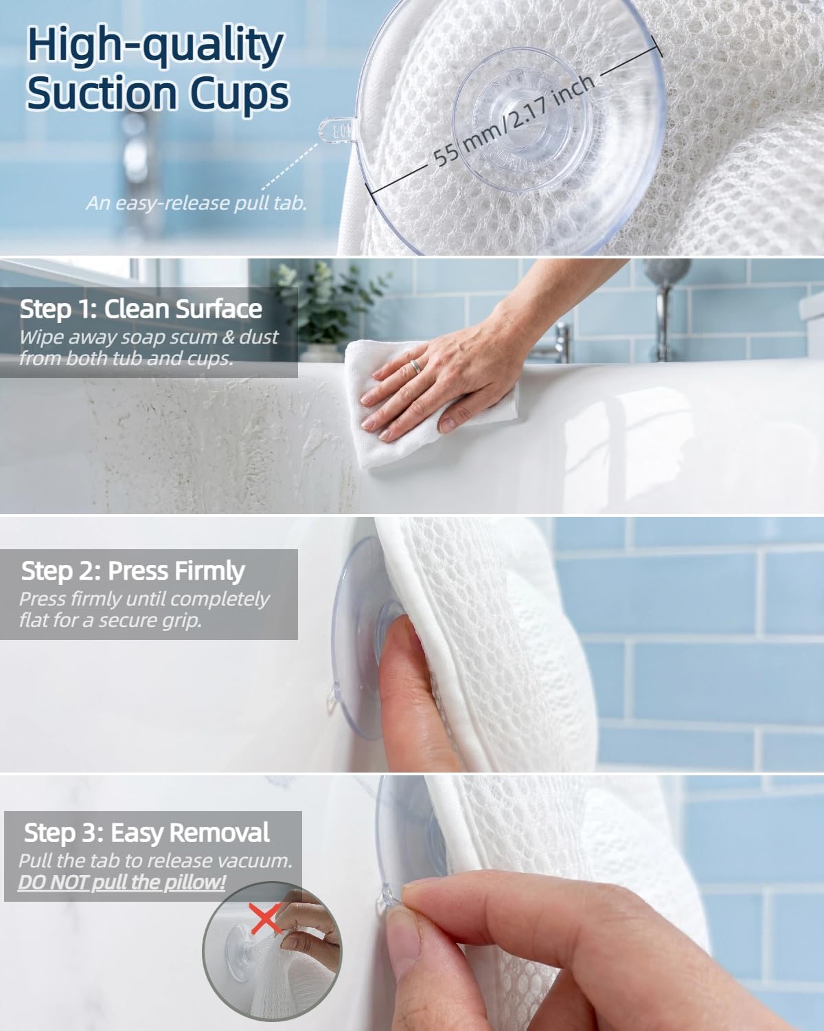 Thumbnail 6 de KEIY Bath Pillows set (2-piece) with 4D air mesh and 8 suction cups – white