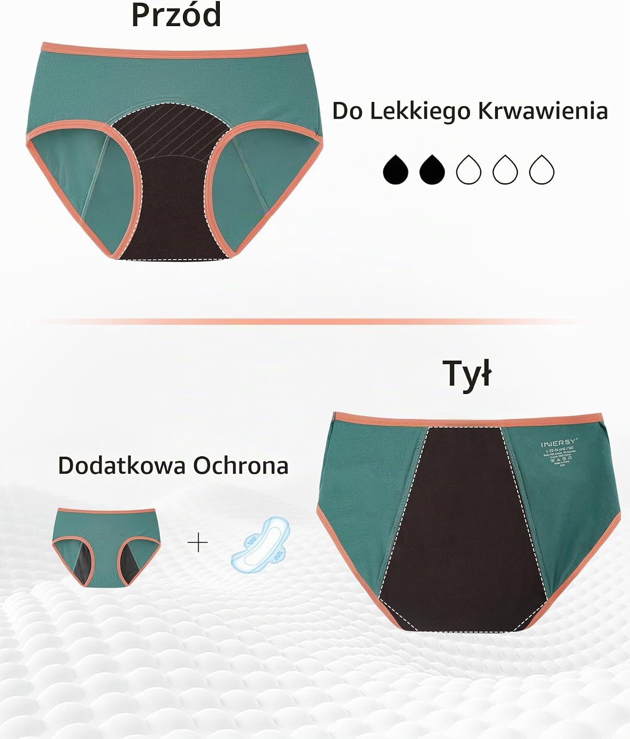 Thumbnail 2 de INNERSY majtki menstruacyjne dla dziewcząt, 8–16 lat, 3 sztuki, bawełniany klin