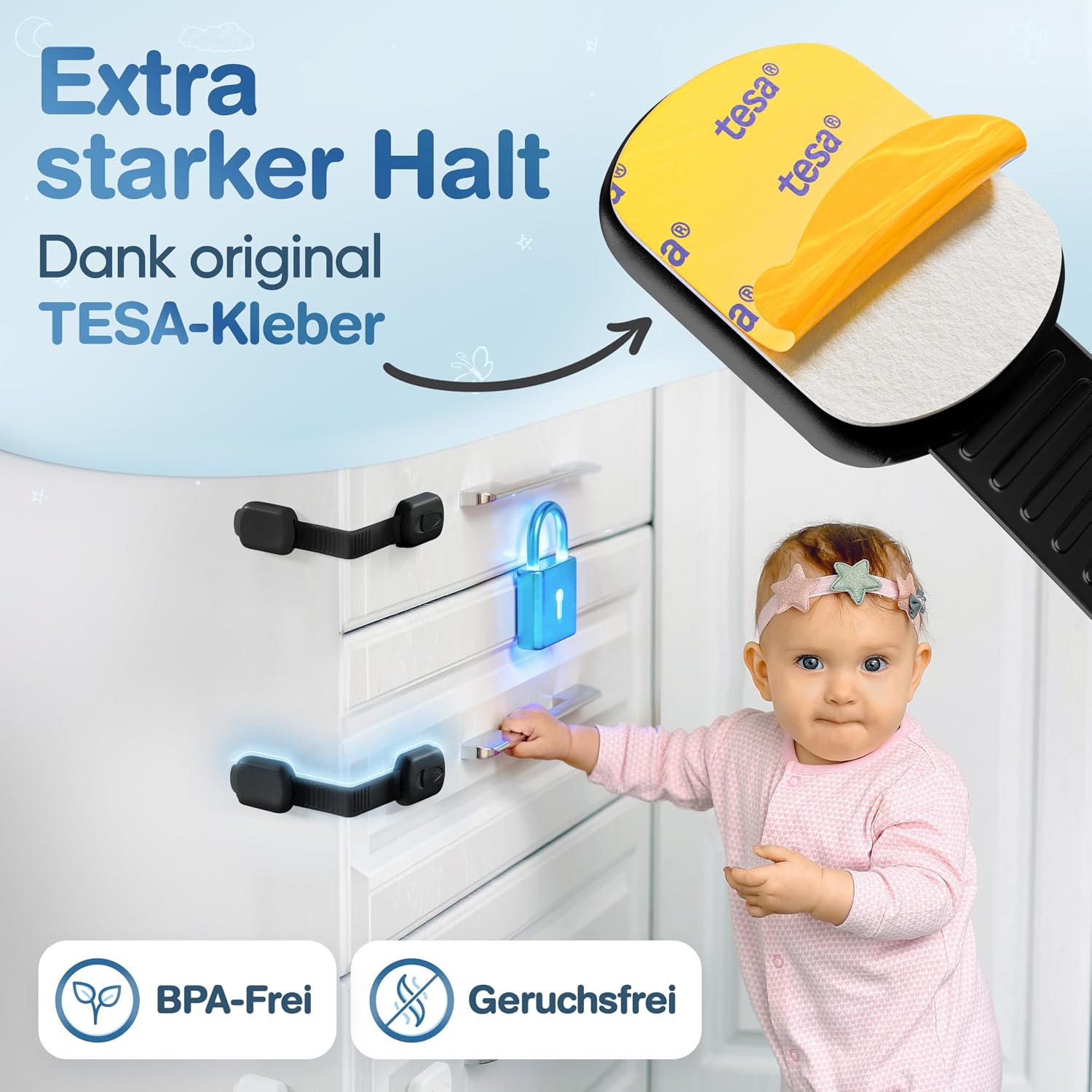 Thumbnail 1 de MUTKIND 12er Set Kindersicherung für Schränke – Schubladen- und Türsicherung mit starkem TESA-Kleber, schwarz