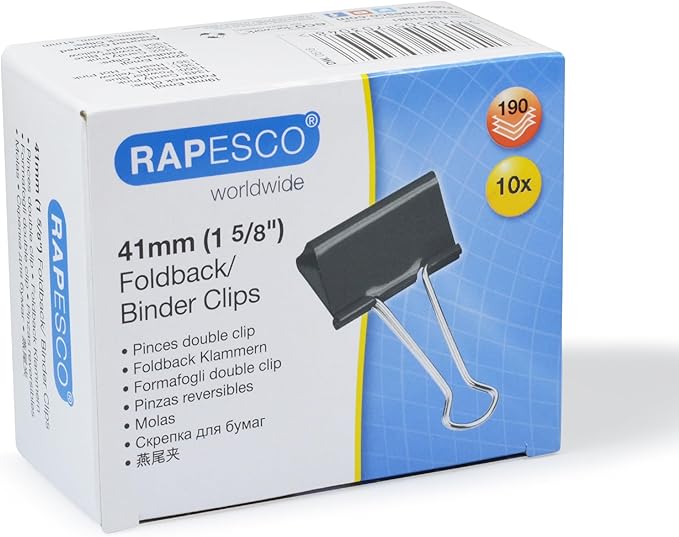 Rapesco FBC410B1 Pinzas de 41 mm, Hasta 170 Hojas 🧷 (Paquete)