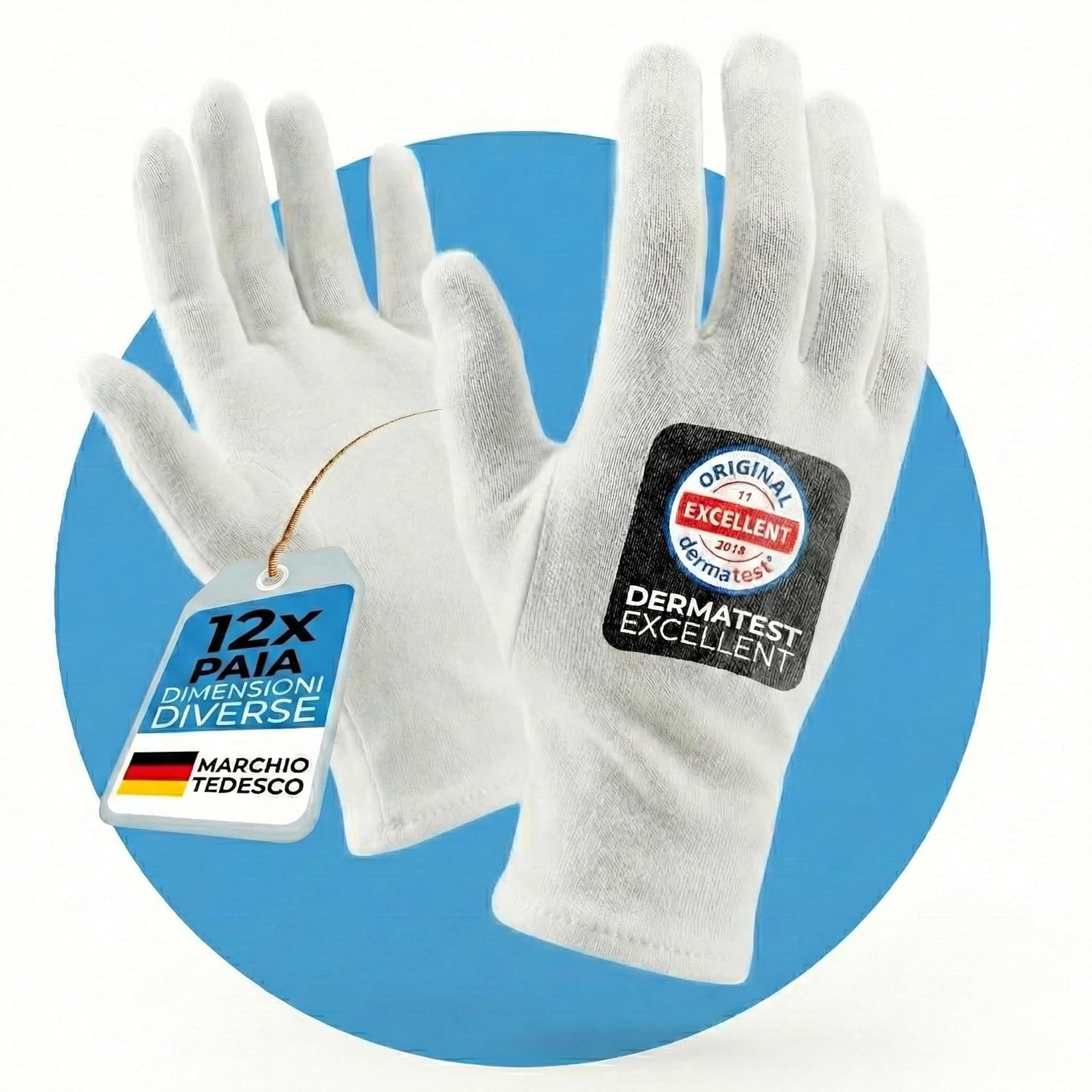 LAVAMED DermatTest Guanti in cotone 100% bianchi (extra morbidi) taglia M, 12 paia