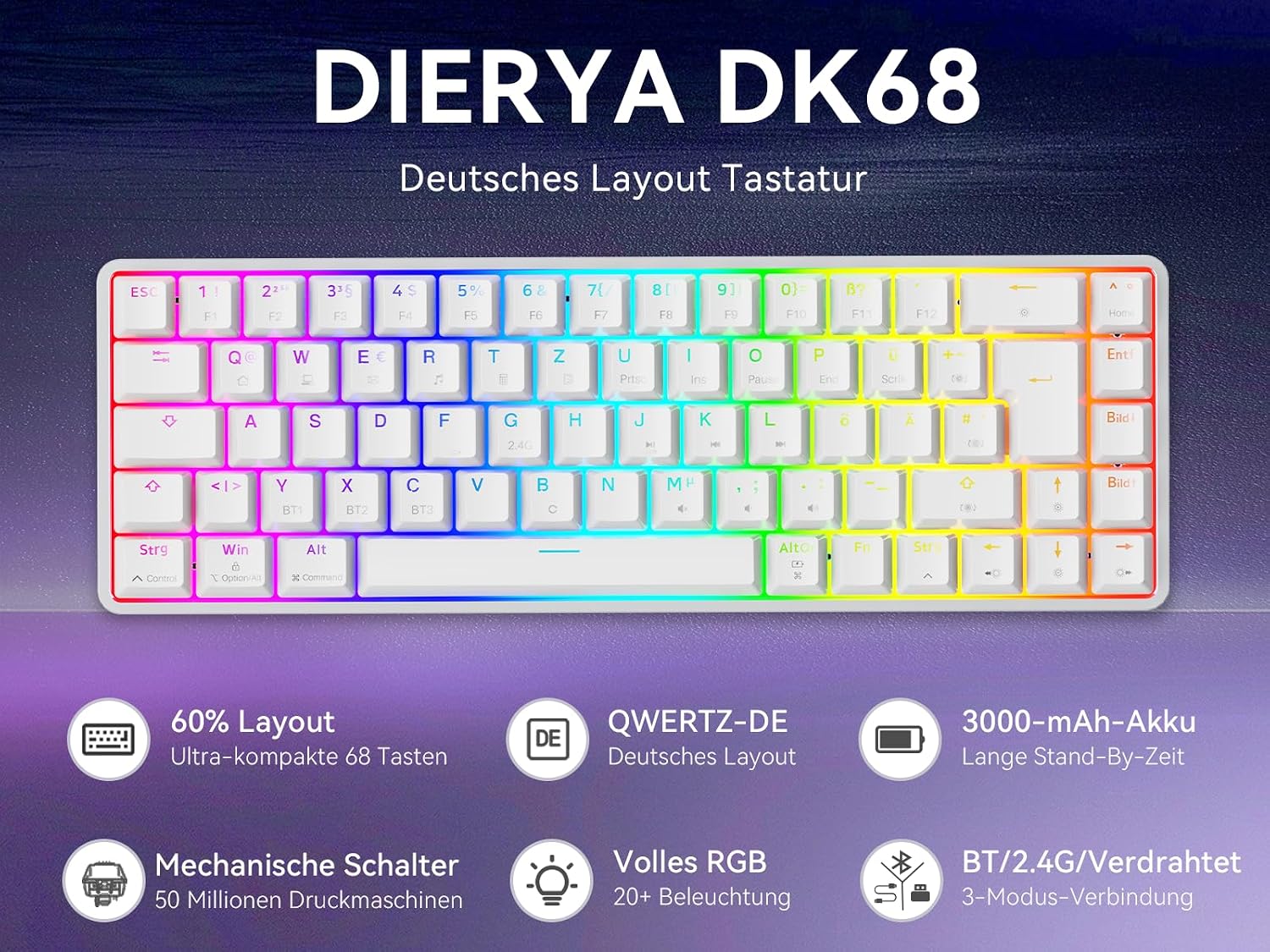 Detalle 2 de Dierya DK68 Kabellose Gaming Tastatur