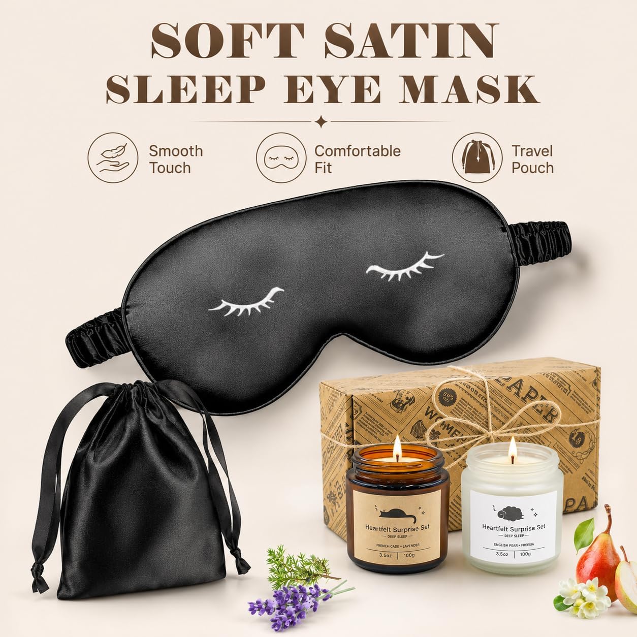 Detalle 2 de Candle Gift Set for Women (Cozy Home Set) with Aromatherapy Candles & Comfortable Eye Mask