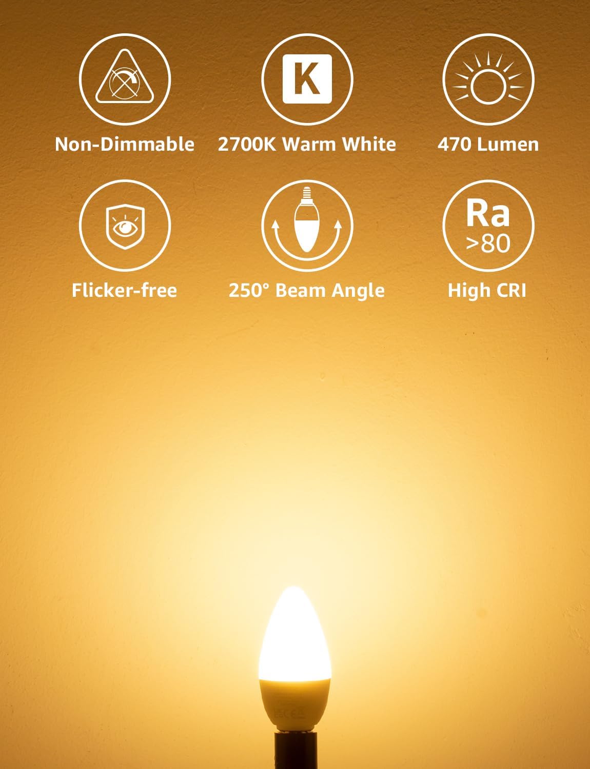 Detalle de Lepro C37 E14 LED Light Bulb, Warm White 2700K – Pack of 6