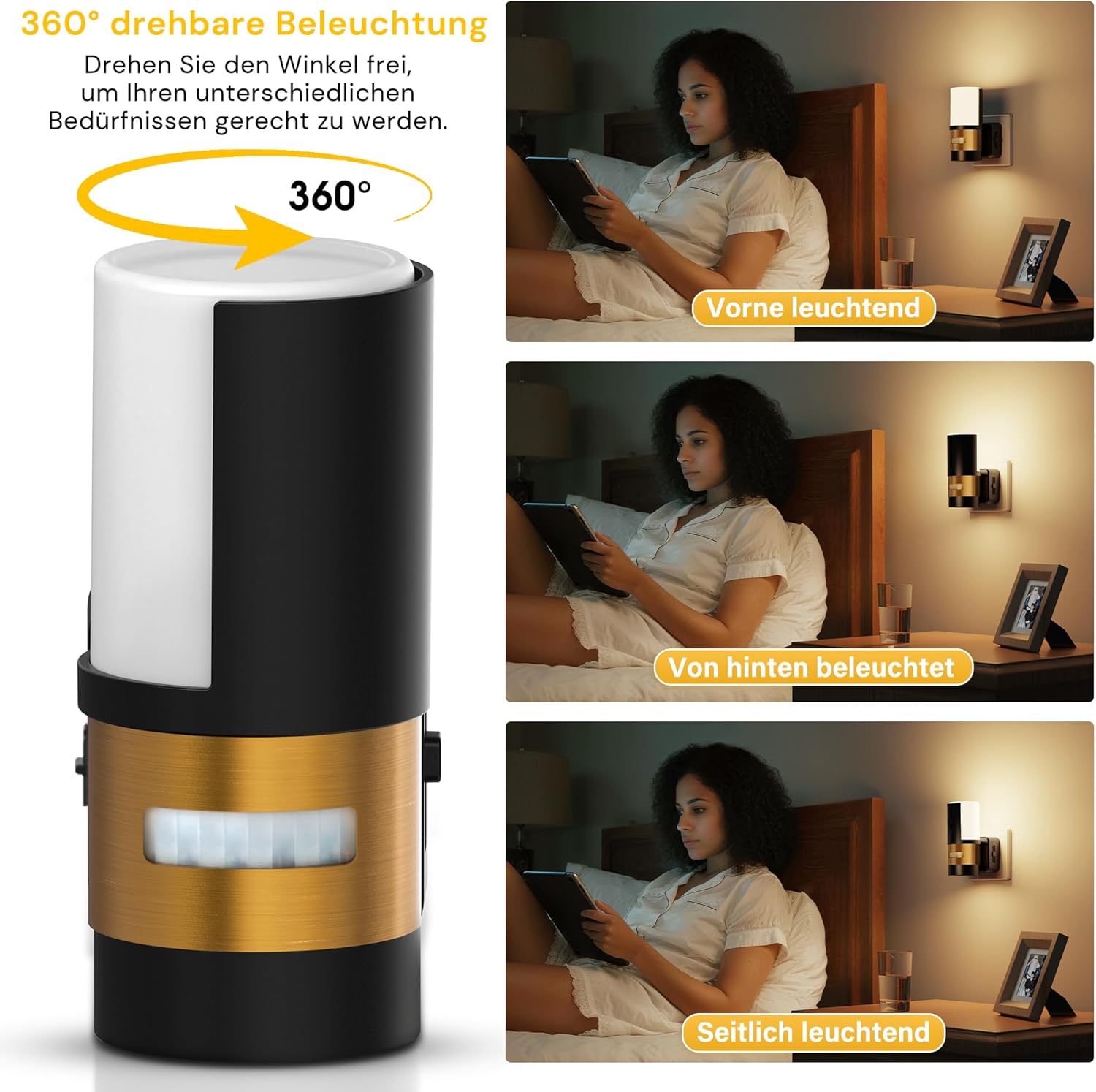 Thumbnail 3 de LOHAS-LED Nachtlicht Steckdose (2 Stück) mit Bewegungsmelder, 3000K Warmweiß, 360° Drehbar – flexibler Lichtspender für Flur, Treppenhaus und Schlafzimmer