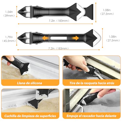 Detalle de FOLAI Aplicador Silicona 3 en 1: Kit de Calafateo para Baño y Cocina