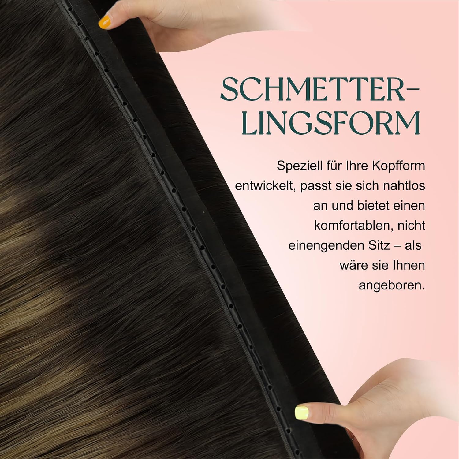 Detalle 2 de Easyouth Balayage Butterfly Tressen Extensions Echthaar – 50 cm, Dunkelbraun/Ombre Ashbraun