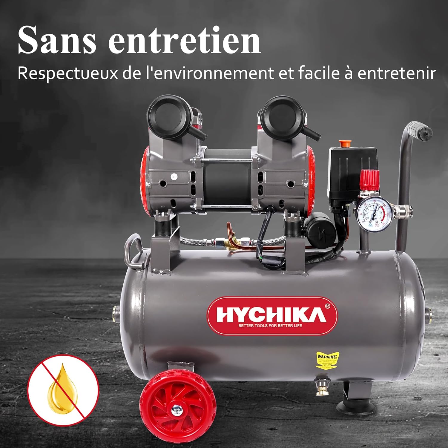 Thumbnail 1 de HYCHIKA compresseur à air silencieux 8 bar et cuve 24 L (sans huile) 1100 W max