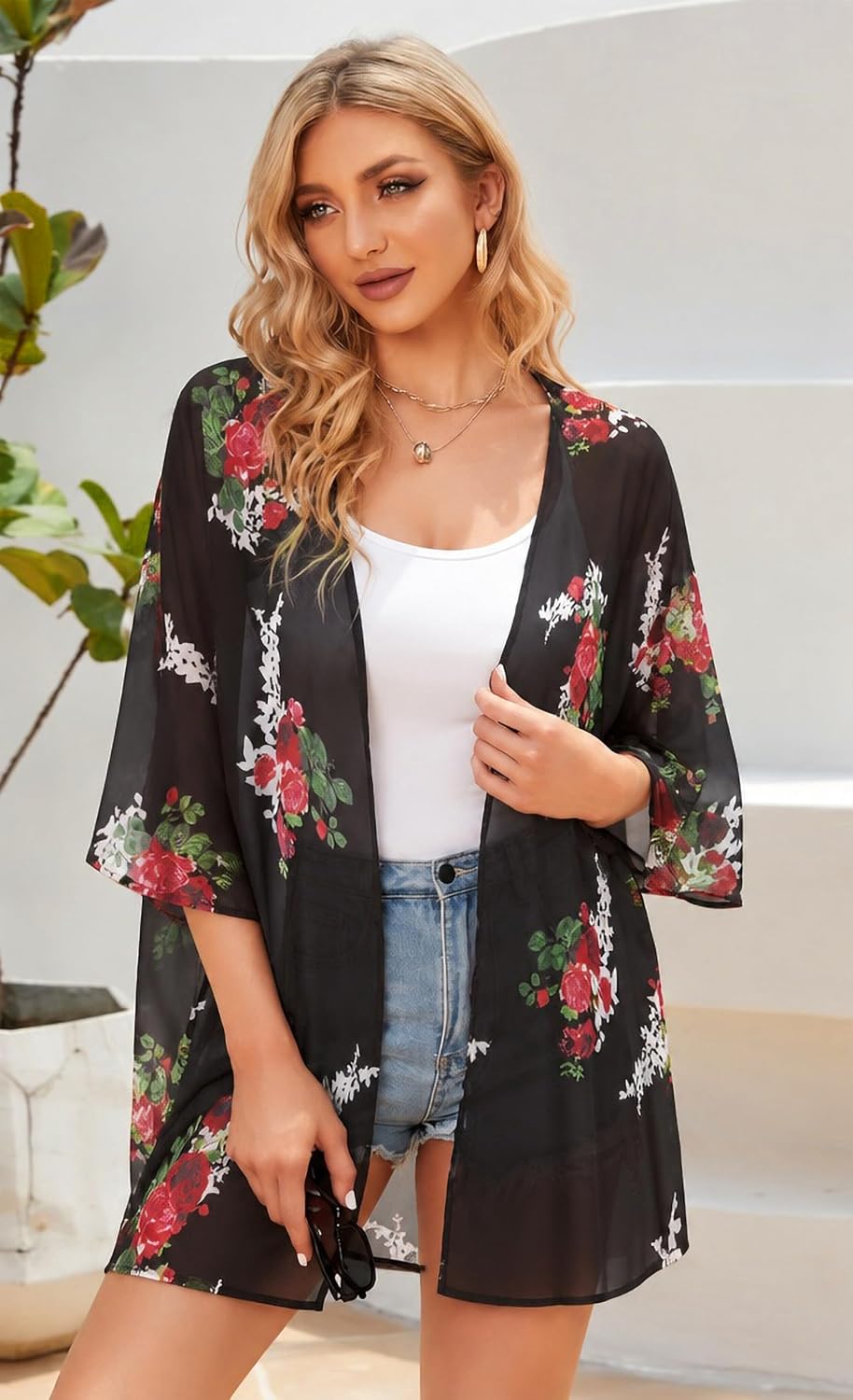 Detalle de CHICGAL Floral Kimono Cardigan in Chiffon