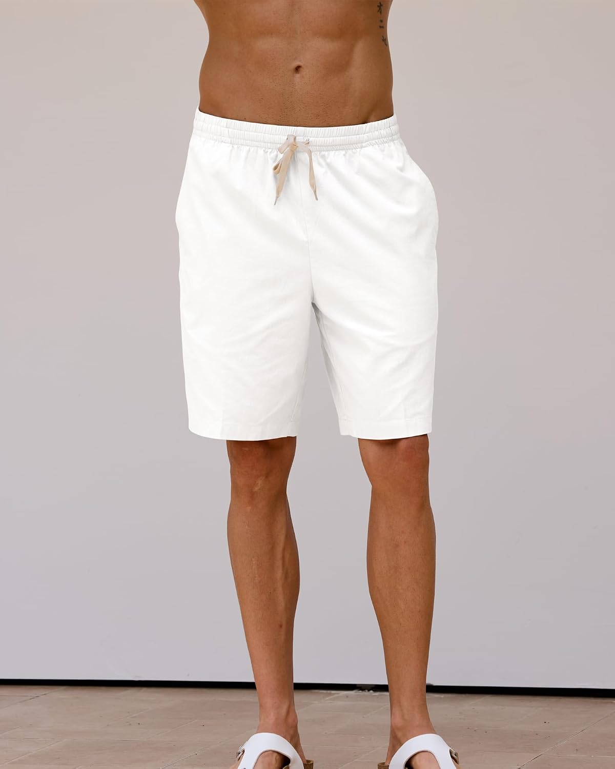 Detalle de Kallspin Herren Sommer-Baumwoll-Shorts mit Elastikbund – Leichte Strand-Shorts mit Taschen