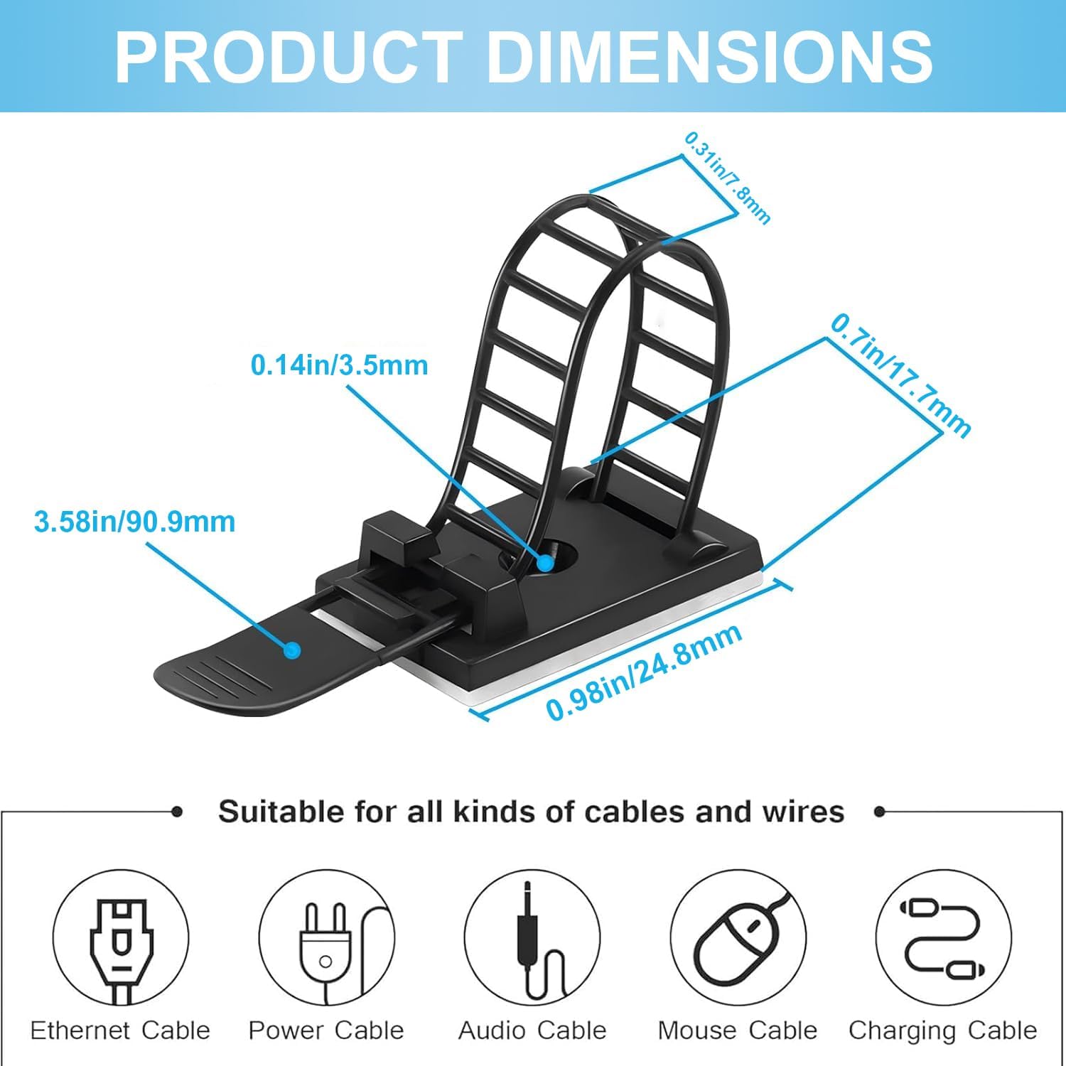 Thumbnail 1 de GPtzlei 50 Packs Black Adhesive Cable Clips, Adjustable Reusable Zip Ties with Screw Mount