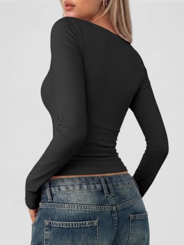Detalle de LILLUSORY Long Sleeve Top for Women UK Square Neck - Black, Size M
