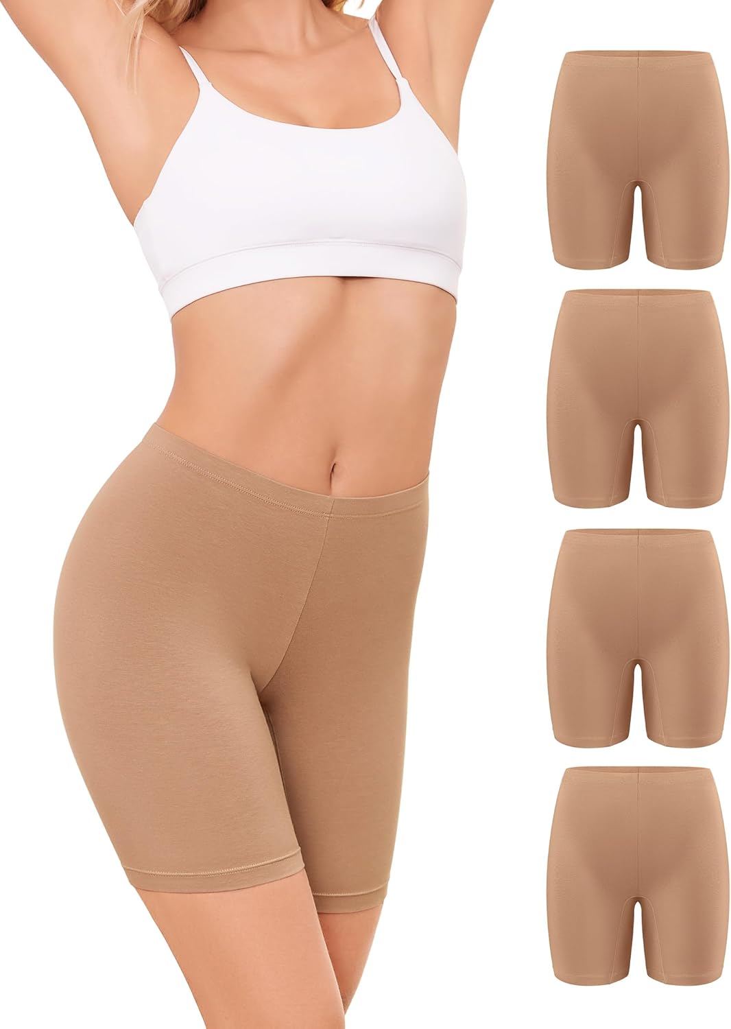 Detalle de VOENXE Boxer da Donna Cotone – Mutande Pantaloncini anti-sfregamento, cotone 95% spandex 5%, pacco da 4