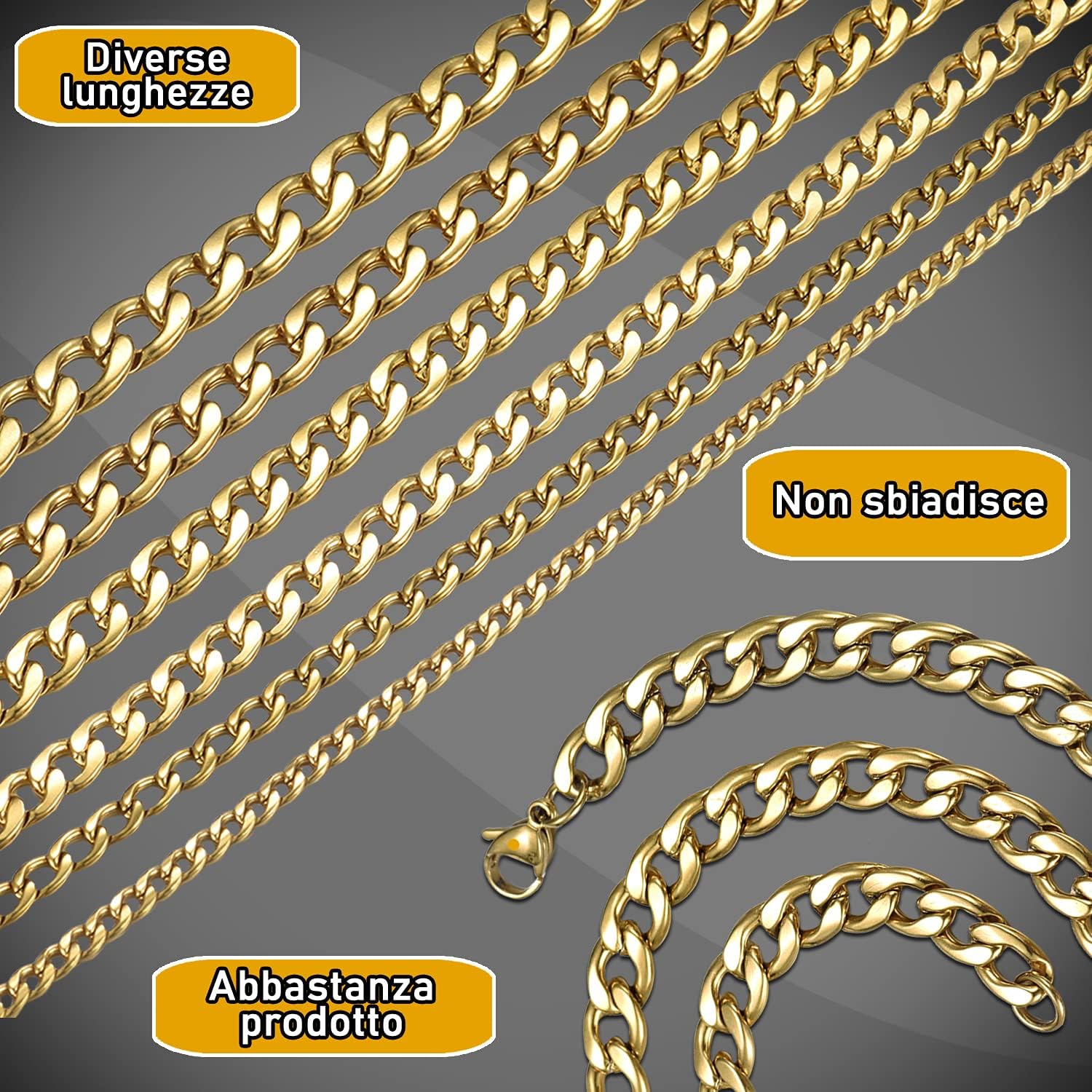 Thumbnail 4 de DonDon Collana Uomo Acciaio Inox 316L oro 50 cm