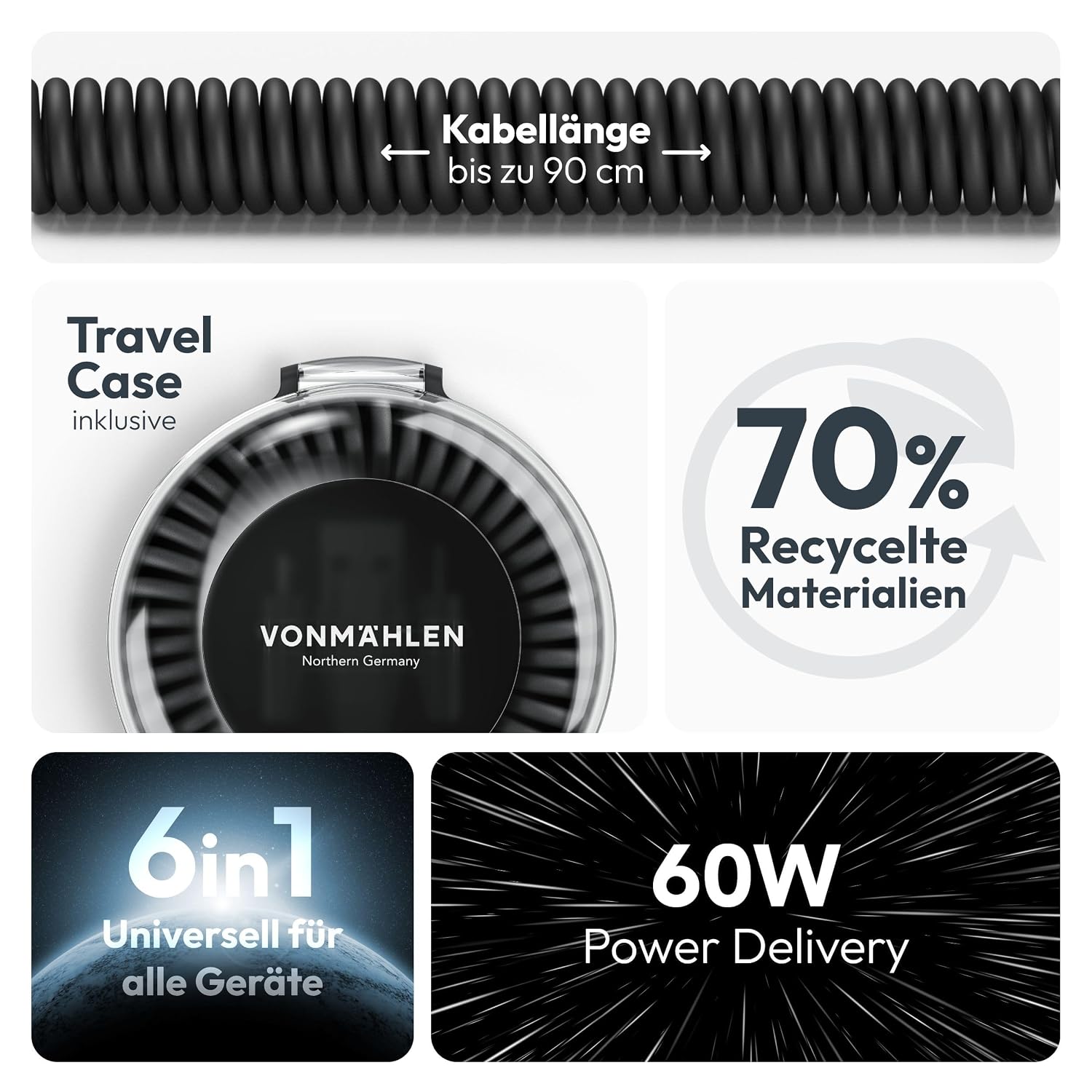 Detalle de VONMÄHLEN allroundo eco 90 cm All-in-One Ladekabel