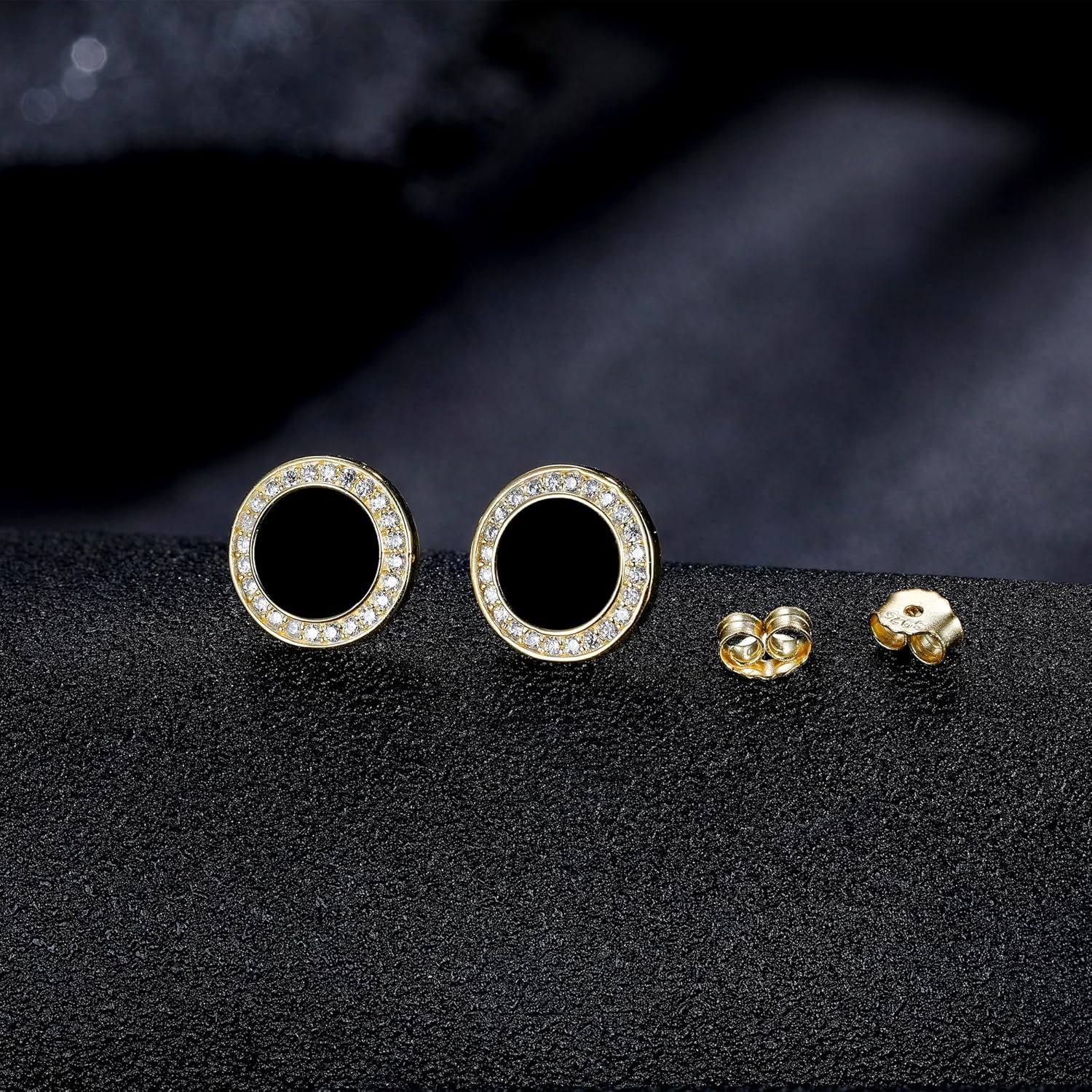 Detalle 2 de Micory Schwarz Ohrringe Silber 925 mit Zirkonia – hypoallergene Ohrstecker