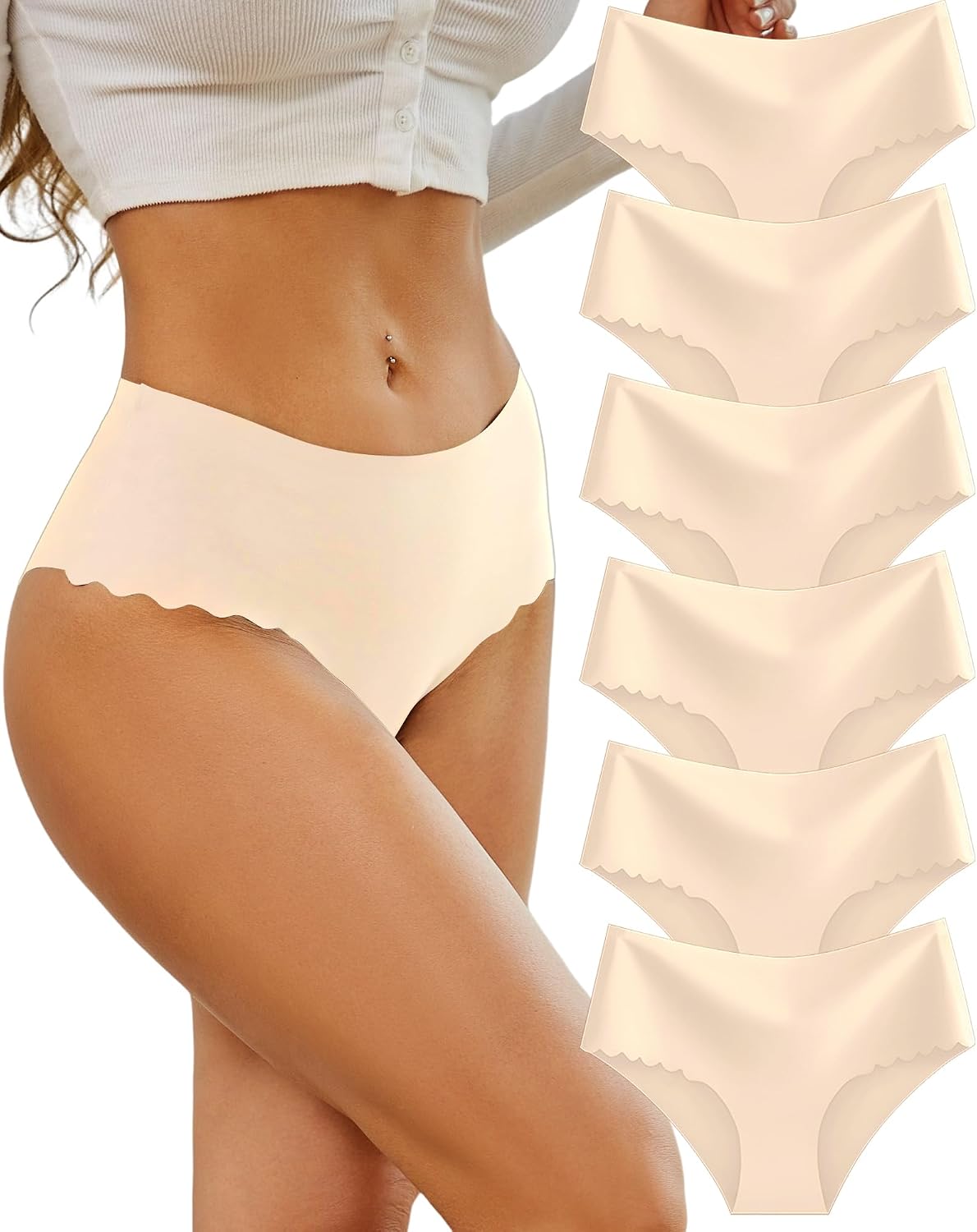 Thumbnail 6 de Sth Big High Waisted Seamless Underwear for Women 6-Pack No-Show Cheeky Bikini Briefs