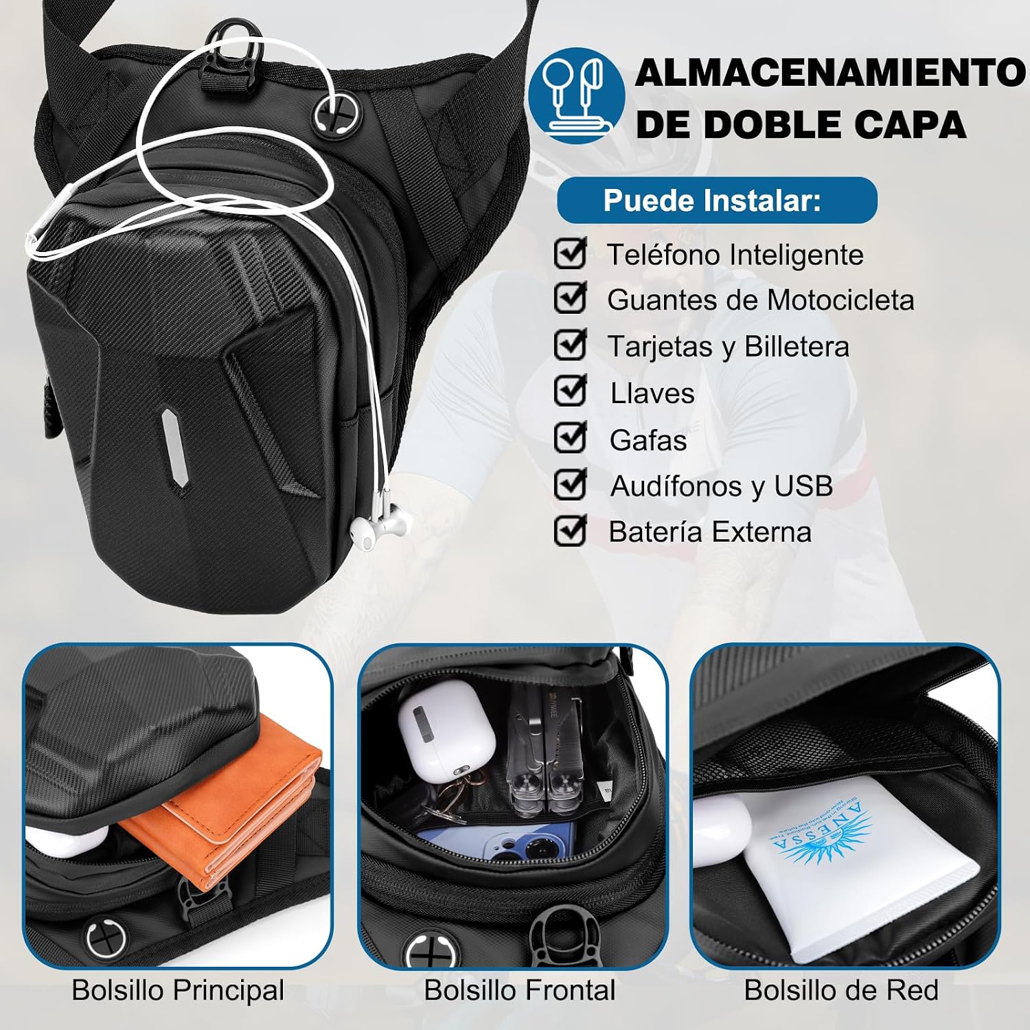 Detalle 2 de ISEYOU Pernera Moto bolsa pierna 21x13x10 cm