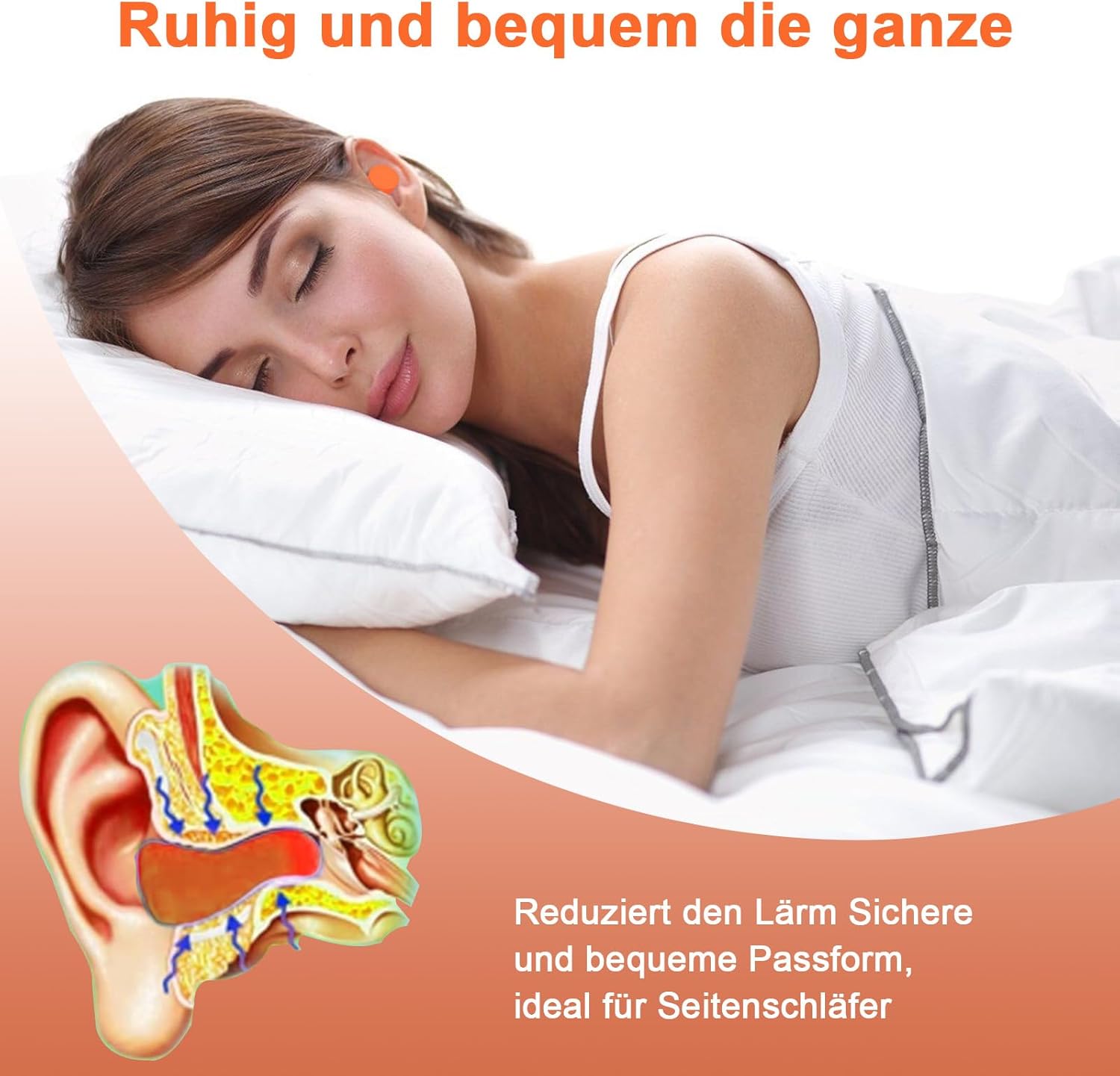 Detalle de SURFOU Ohrstöpsel zum Schlafen (60 Paare) mit Geräuschreduzierung bis 38 dB, wiederverwendbar & für Seitenschläfer, Orange