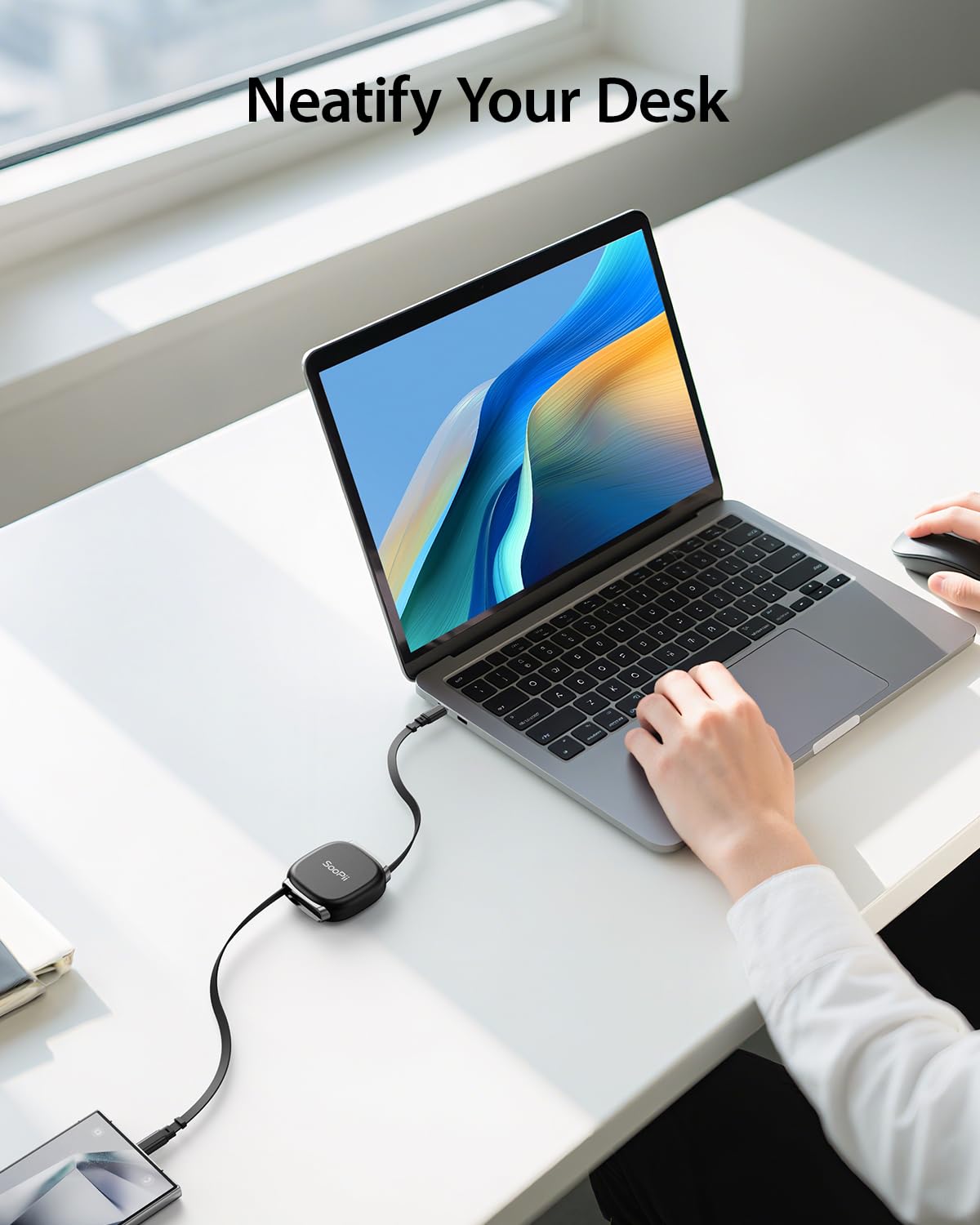 Thumbnail 4 de SOOPII 240W USB-C to USB-C Retractable Cable (3.3ft, Black)
