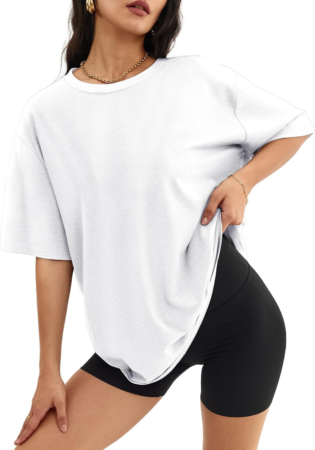 Detalle de ATHMILE Women’s Oversized T-Shirts — Loose-Fit Graphic Casual Tees for Gym, Summer & Everyday Wear
