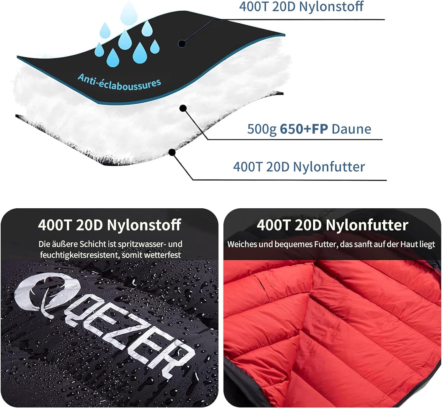 Thumbnail 3 de QEZER Daunenschlafsack 650er Entendaunen