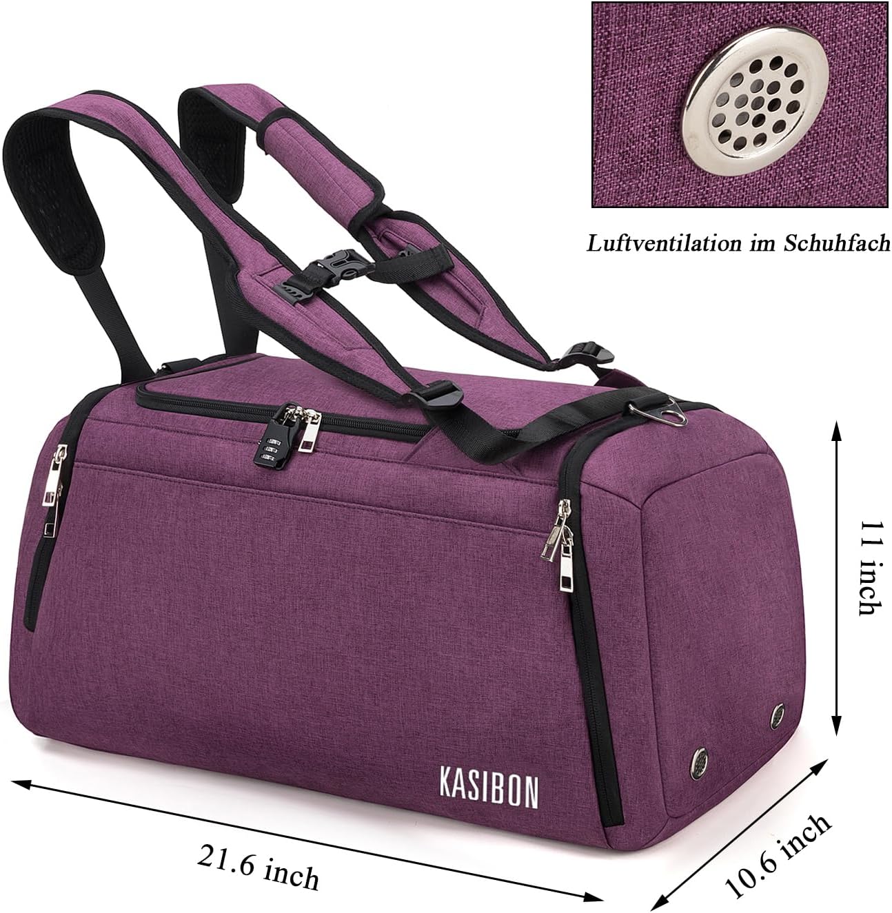 Thumbnail 2 de 42L Sports Duffle Bag with Separate Shoes Compartment, Wet Pocket & Combination Lock