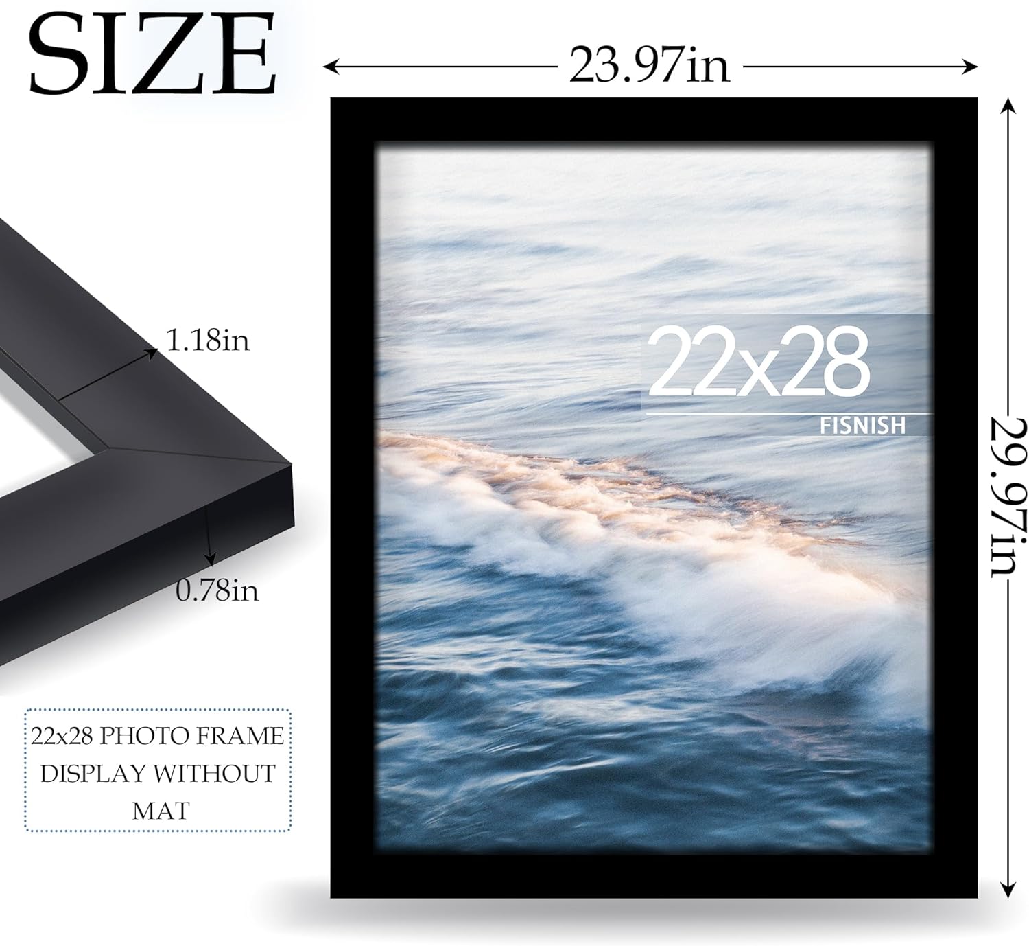 Detalle de Fisnish 22x28 Poster Frame, Black (22x28) — Wall Mount in Horizontal or Vertical Display