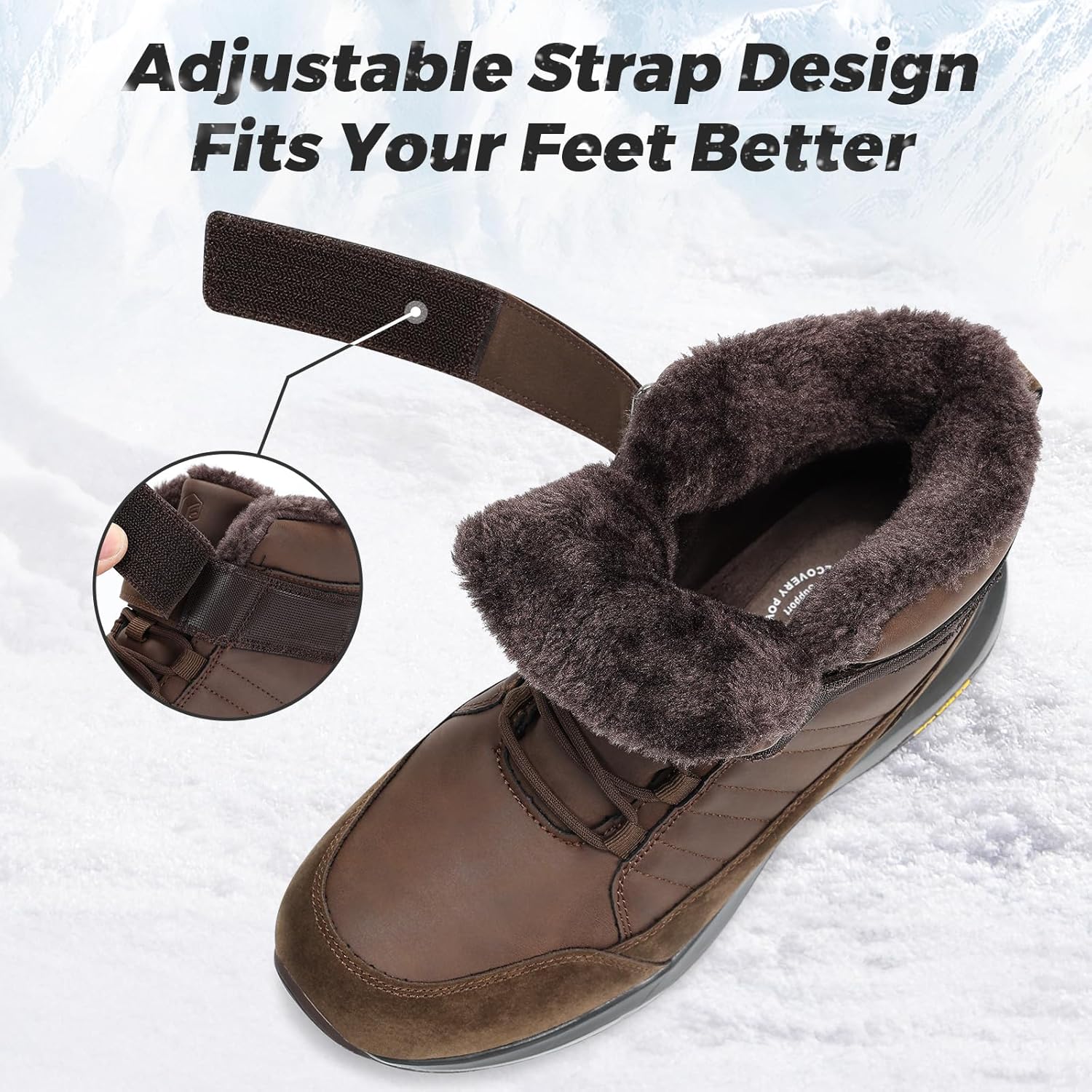 Detalle de FitVille Winterstiefel Herren Extra Weit – Klettverschluss, rutschfeste Sohle, warm gefüttert