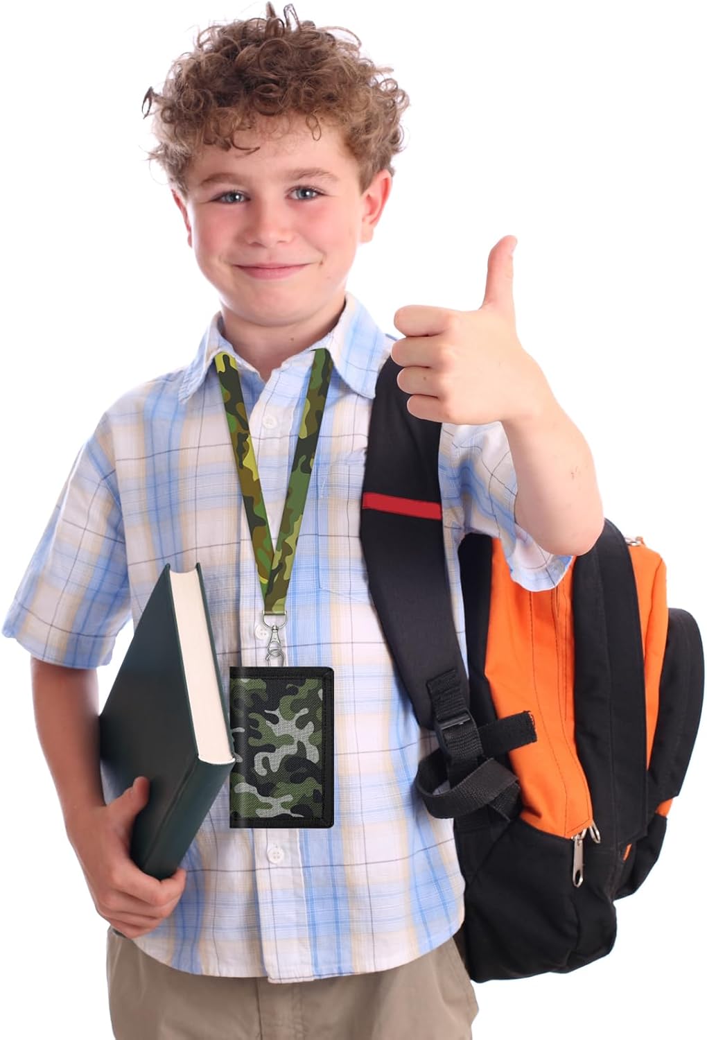 Detalle de Sundee Kids Wallet for Boys & Girls – Box-Packed Trifold with Lanyard, Dinosaur Stickers, and Zipper Coin Pocket (Camo Green)