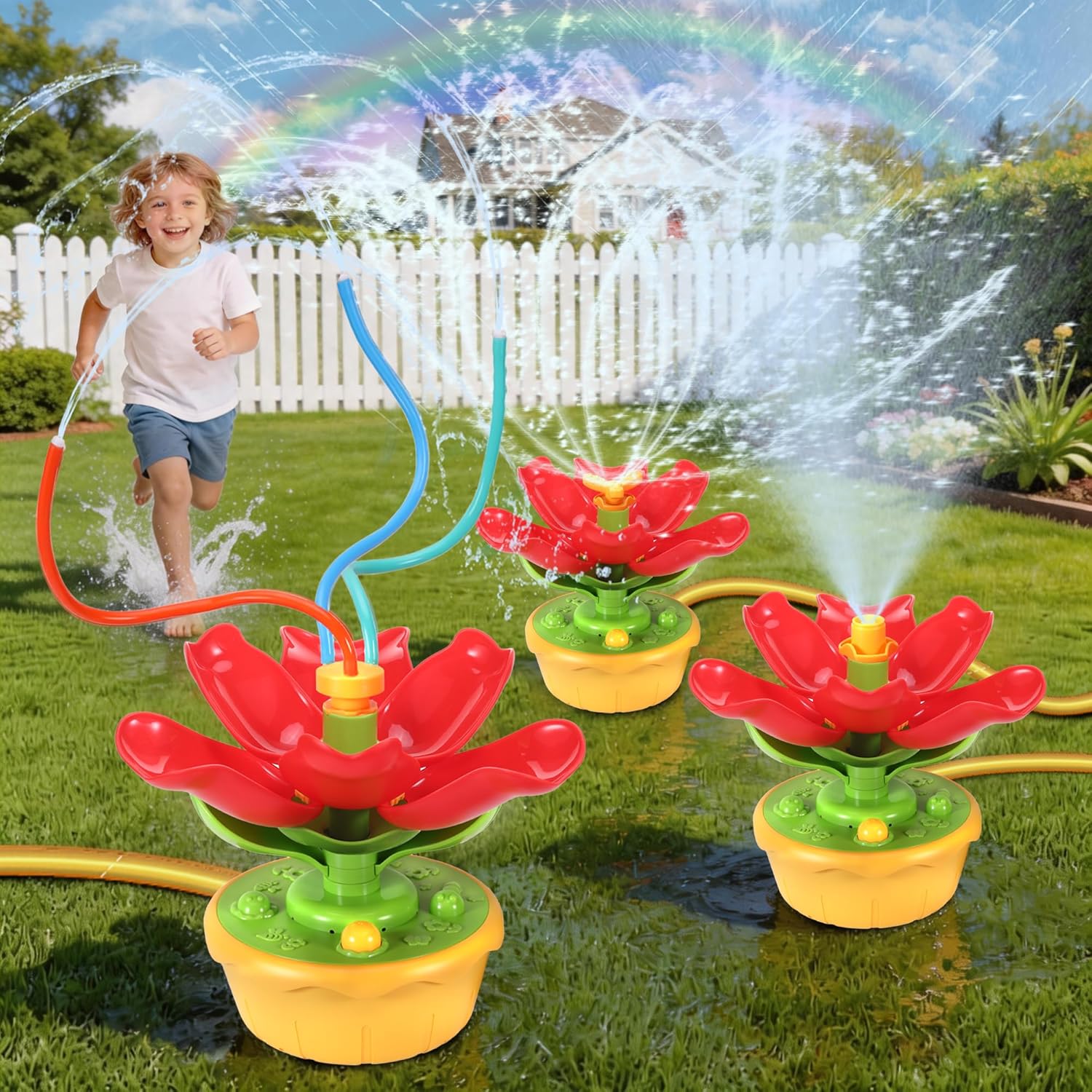 Detalle de Giochi da Giardino per Bambini Fiore Spruzzini: Irrigatore a 3 Modalità e Tubi Flessibili