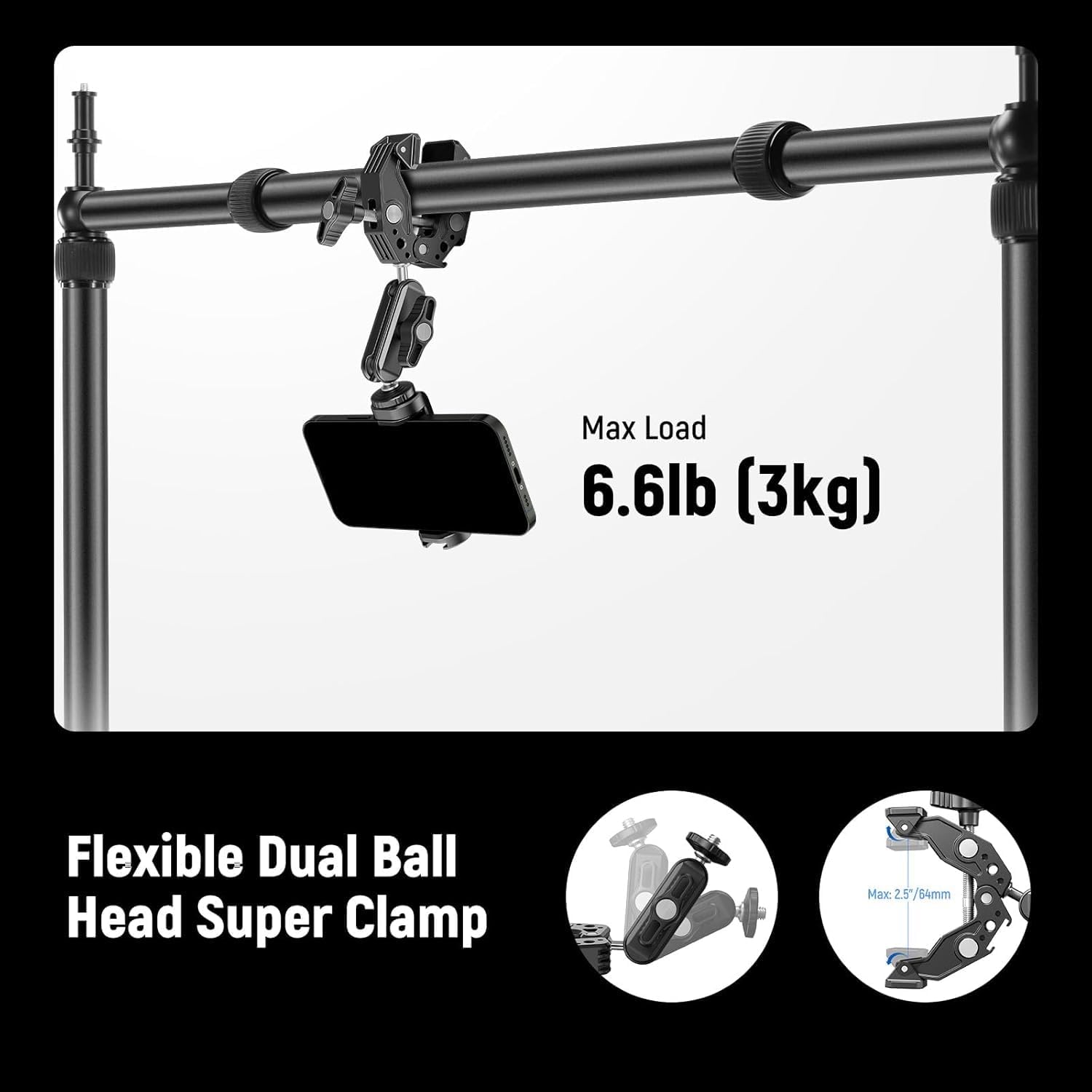 Thumbnail 5 de NEEWER NK003 Überkopf-Kamerahalterung für den Desktop mit Dual Ball Head Super Clamp (Superklemme) – Tischhalterung für Top-Down-Aufnahmen