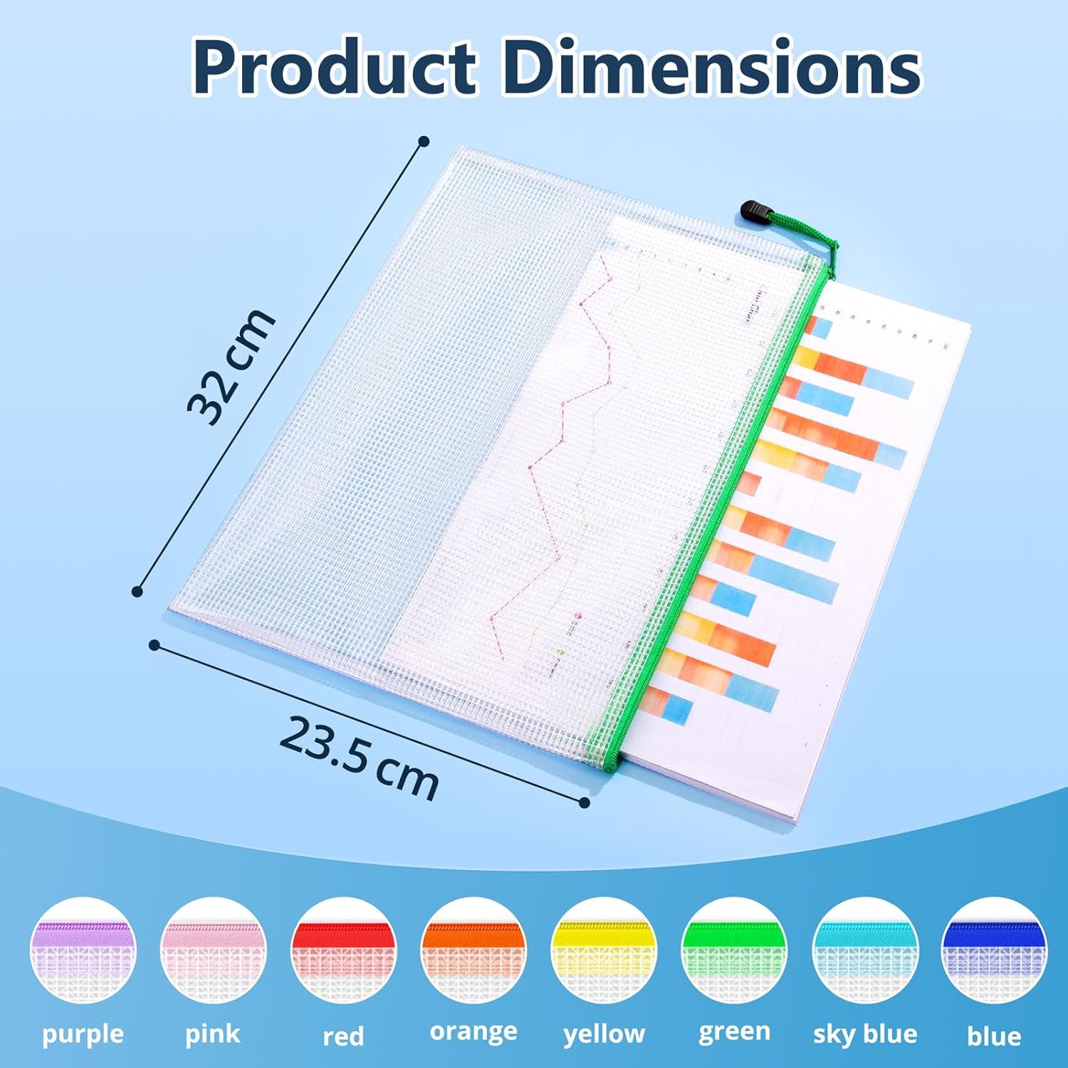 Detalle de SUNEE A4 Plastic Wallets (24 Pack) Mesh Zip Lock Document Bags – Waterproof, 8 Colours