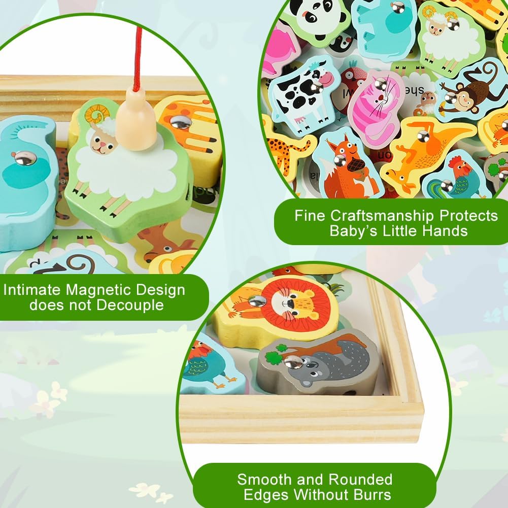 Thumbnail 2 de Vicloon Wooden Fishing Game (19 pcs) – magnetic fishing and bead stringing Montessori-style toy for kids 3+