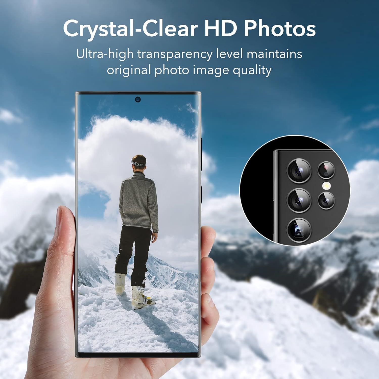 Detalle 1 de ESR Galaxy S23 Ultra Camera Lens Protector, 9H Tempered Glass, Black