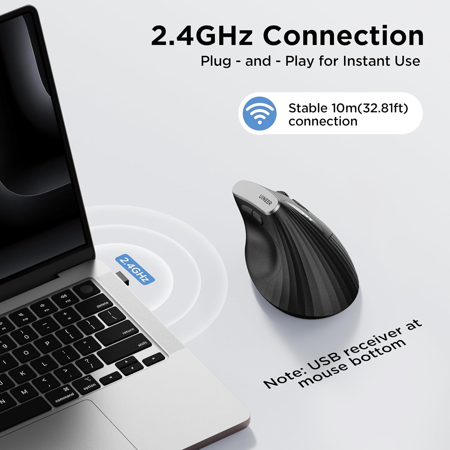 Detalle de Ergonomic Wireless Vertical Mouse with 2.4G Receiver, 2400 DPI, USB A, Rechargeable Battery