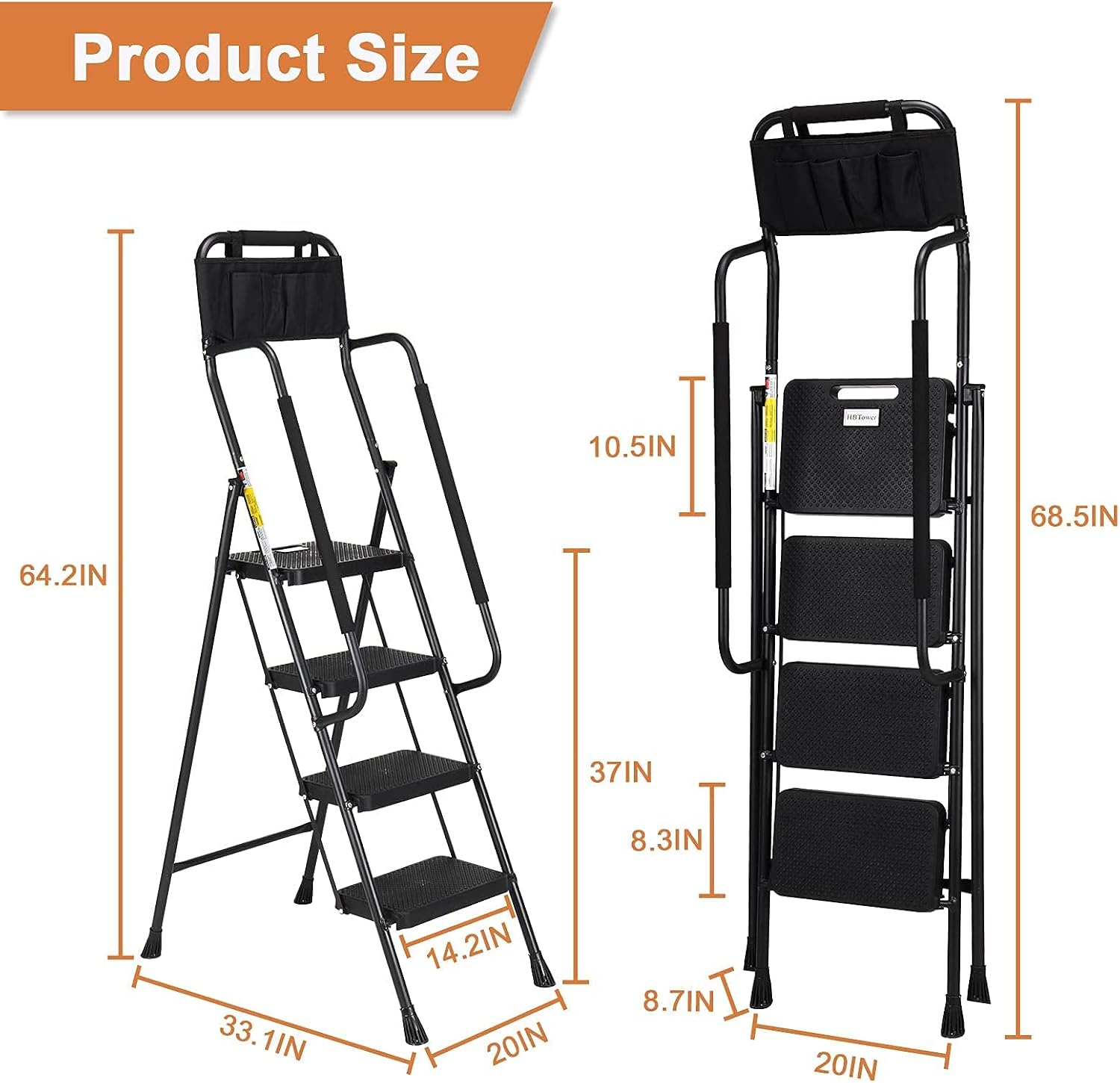 Detalle de HBTower Step Ladder with Handrails, 4-Step