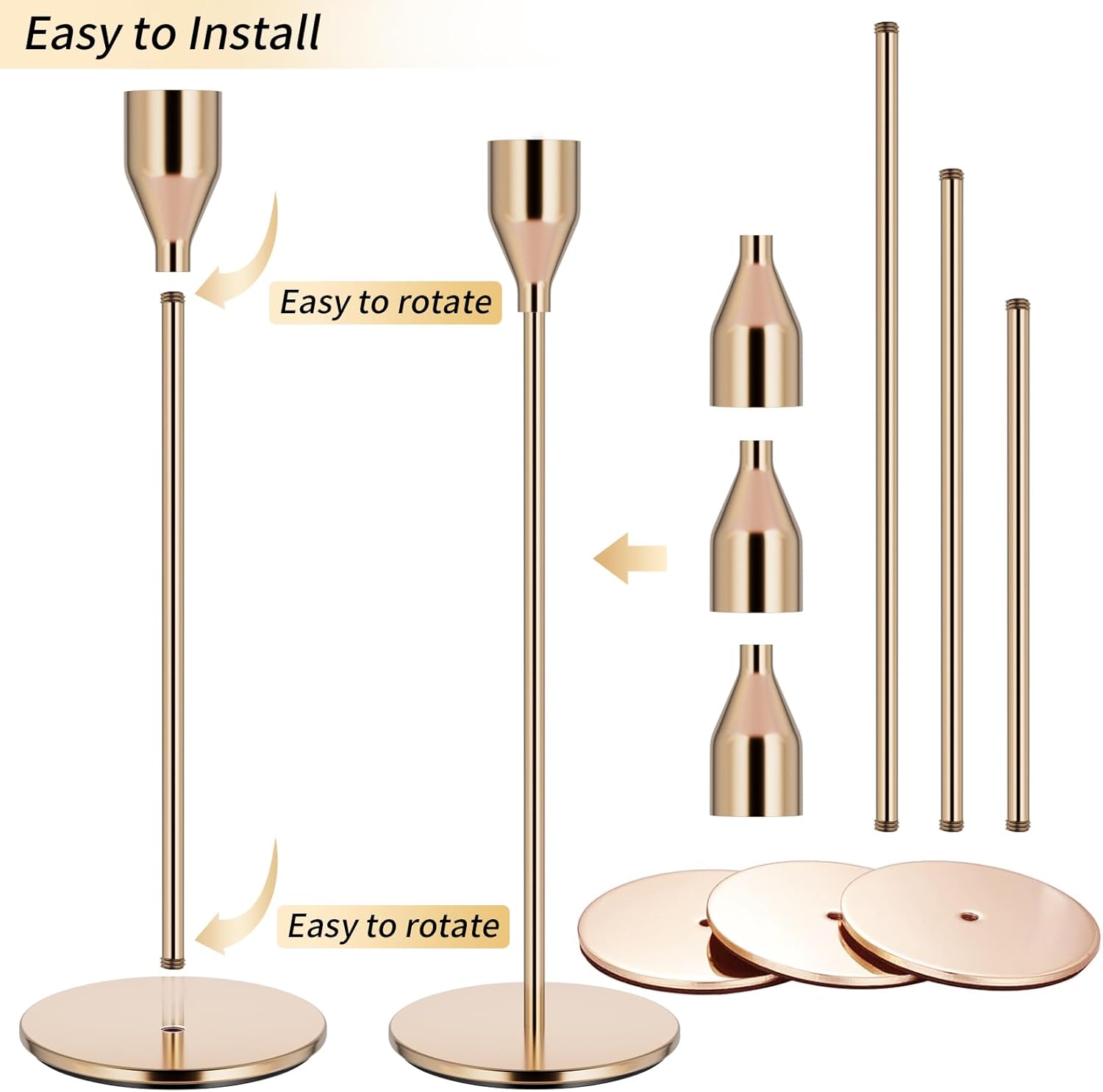 Detalle 2 de Pink Gold Candle Holders Set of 12 โ Taper Holders ๐ฏ