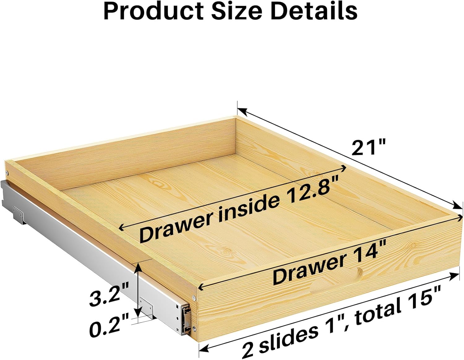 Thumbnail 1 de 2Pack Pull Out Cabinet Organizer with Soft Close Wooden Slide Out Drawers (15" W x 21" D x 3.4" H)