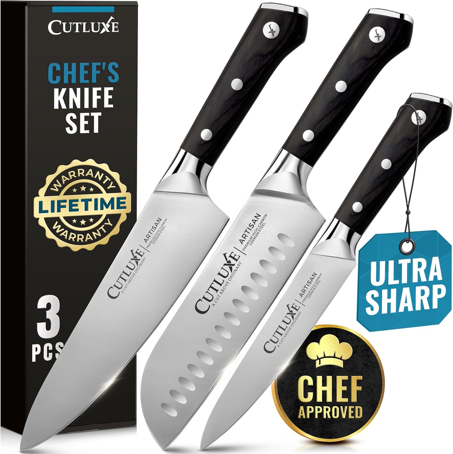 Detalle de Cutluxe Chef Knife Set, 3-Piece
