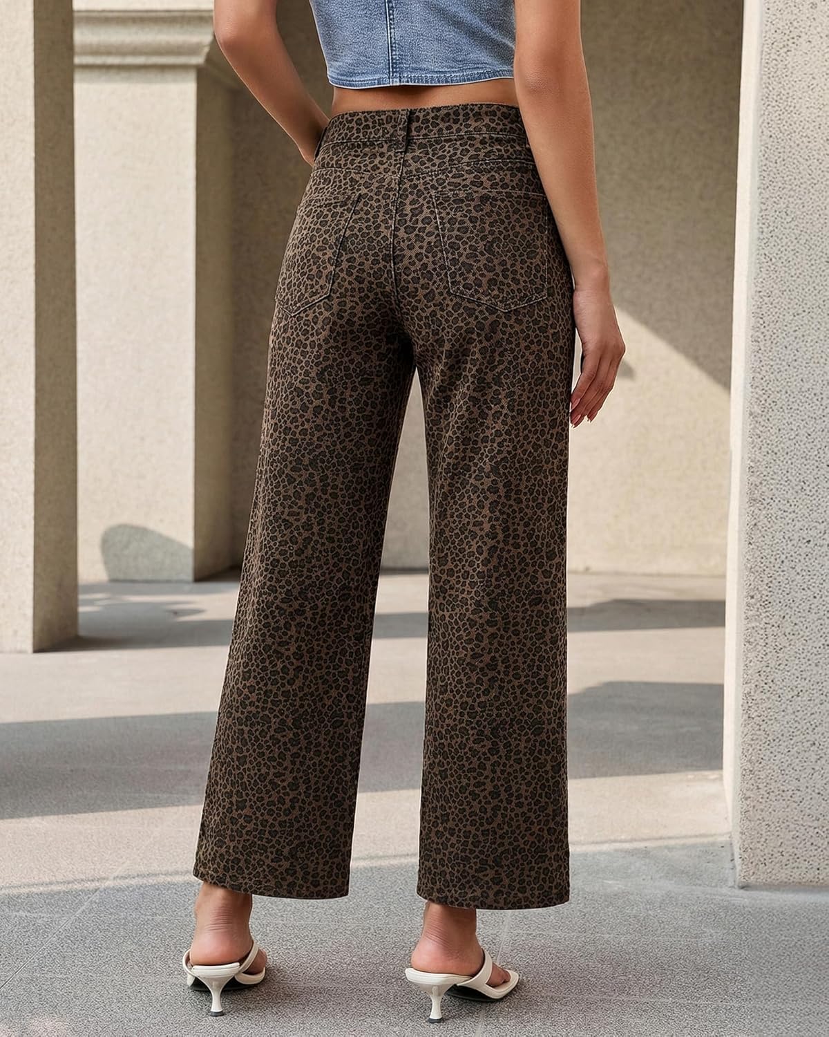 Thumbnail 1 de luvamia Wide Leg Jeans for Women: High-Waisted Leopard Print Denim, Ankle-Length with Pockets