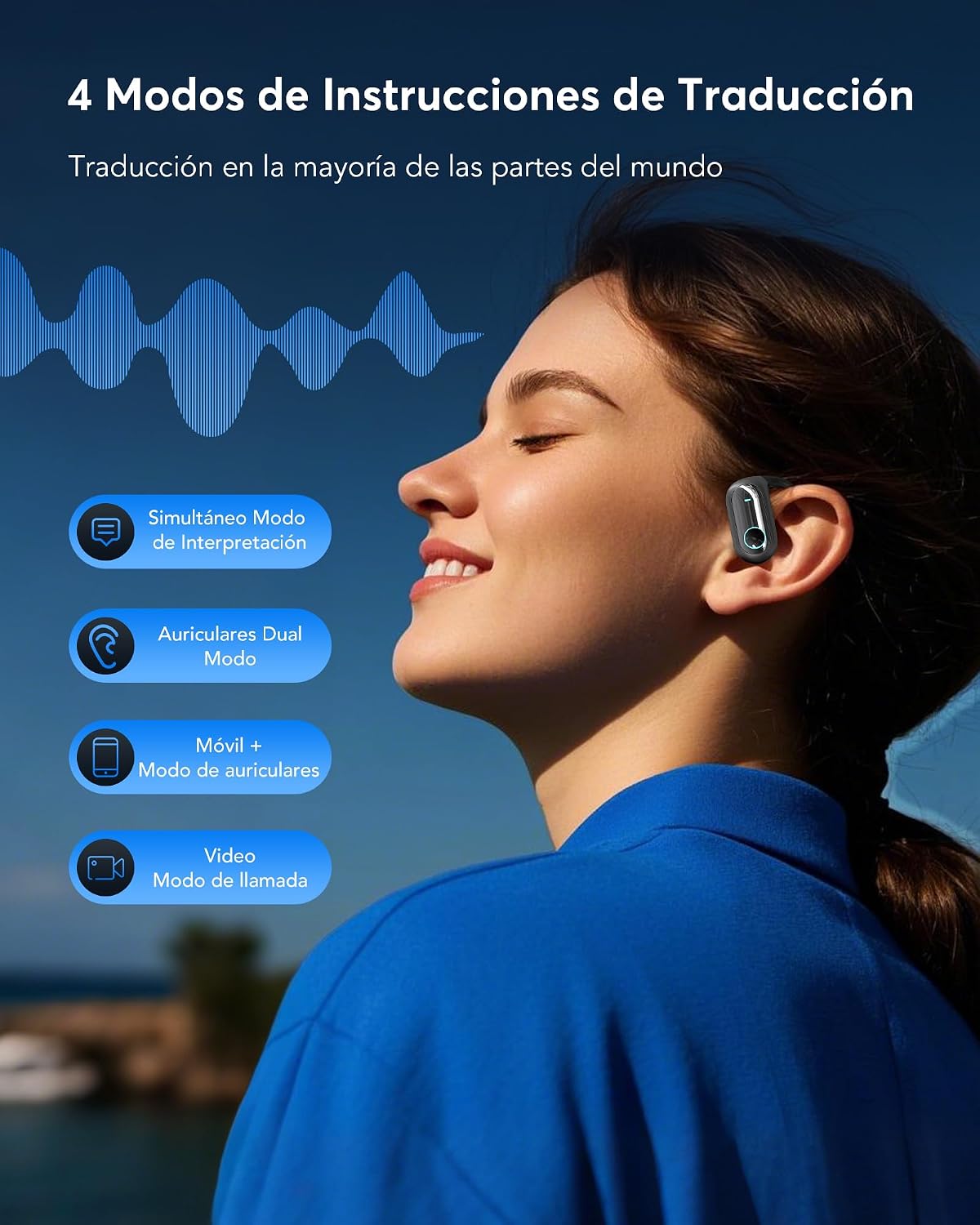 Detalle de MOZC Auriculares inalámbricos Bluetooth con traducción en tiempo real: 198 idiomas, 60 h de batería y Bluetooth 6.1