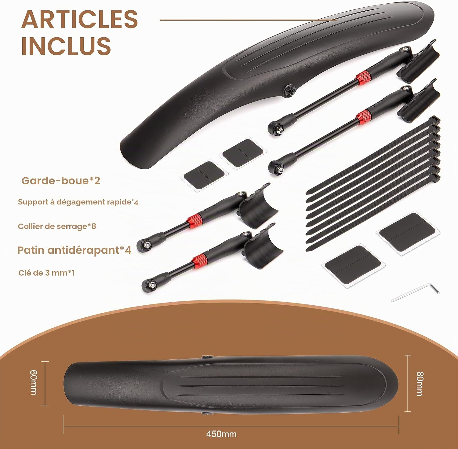 Detalle de Kadacha universele spatbordset voor fiets, 24-29 inch, PVC en snel demonteerbaar