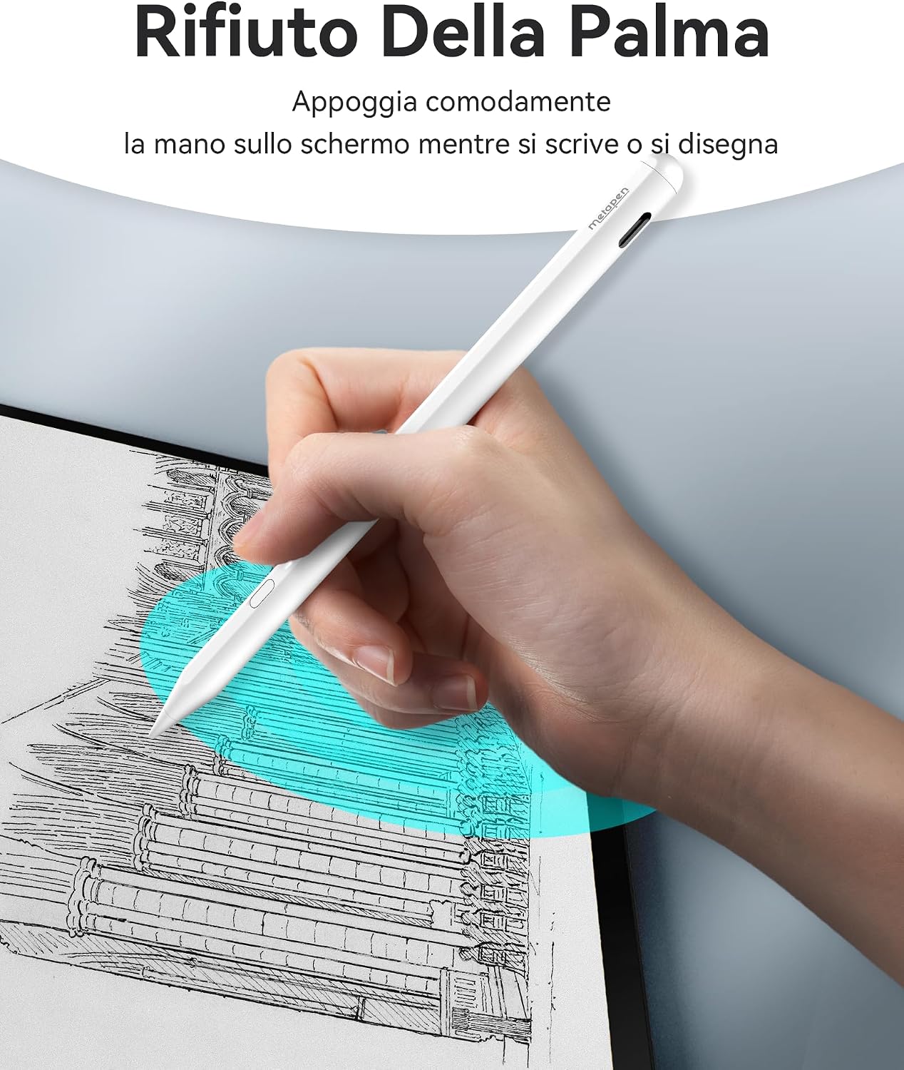 Detalle 2 de Metapen Penna A11 per iPad (2018-2026): penna stilo compatibile Apple Pencil, ricarica rapida e precisione pixel