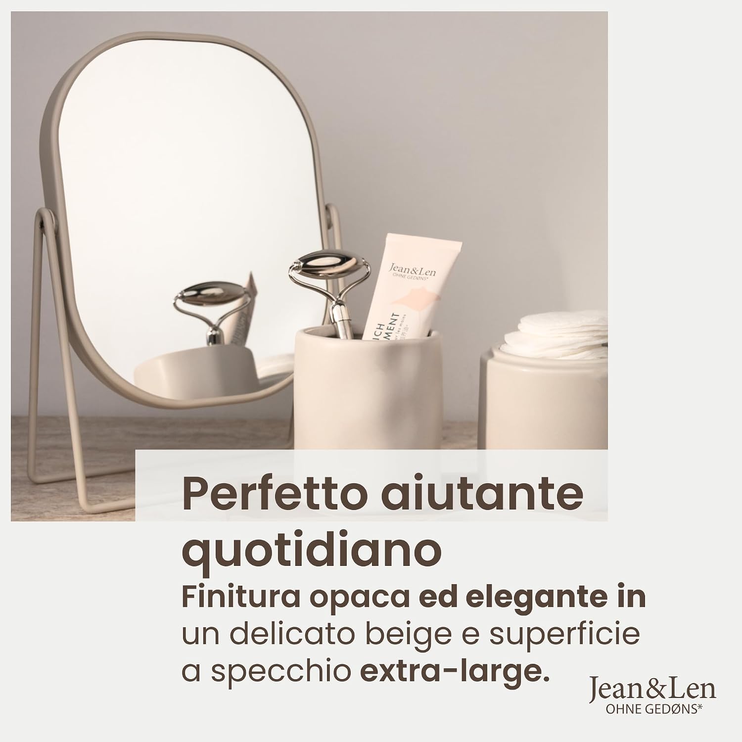 Detalle de Jean & Len Specchio cosmetico in ferro opaco beige, ingrandimento 3x, 20 × 27 cm