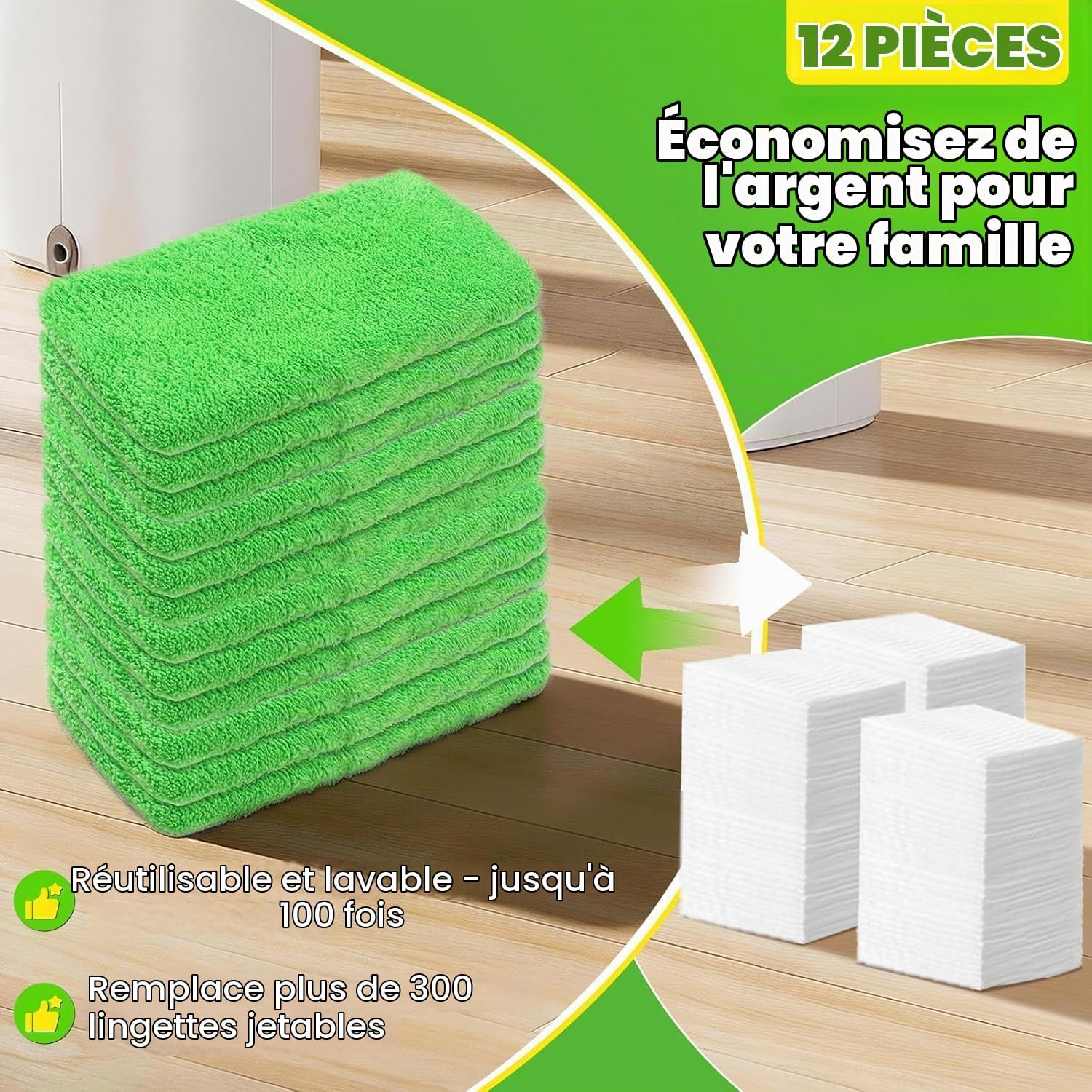 Detalle de ZWQO ZWQO-JJ01A microvezeldoeken voor Swiffer, wasbaar, 12 stuks