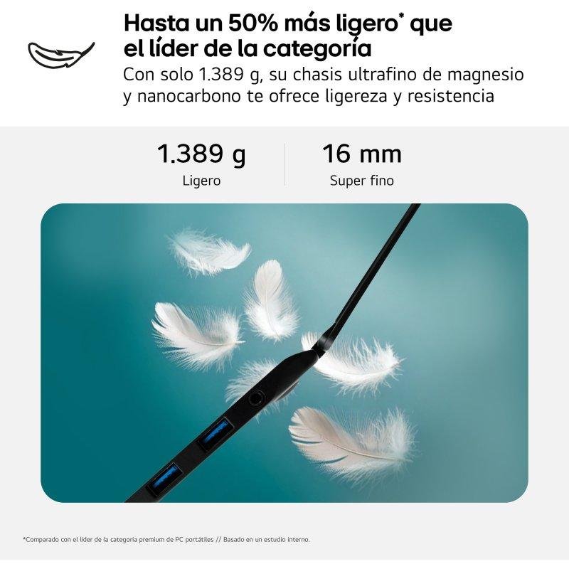 Detalle 2 de LG Gram 17Z90TL: portabilidad extrema con pantalla amplia y rendimiento suficiente para la productividad