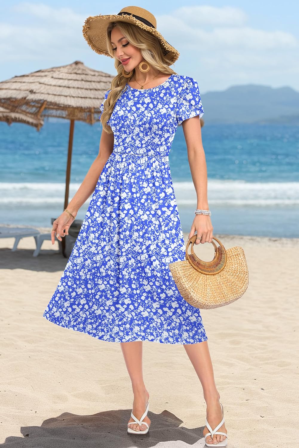 Thumbnail 4 de MOLERANI Damen Sommerkleid mit Kurzarm, Rundhalsausschnitt und Seitentaschen (Midikleid, A-Linie)
