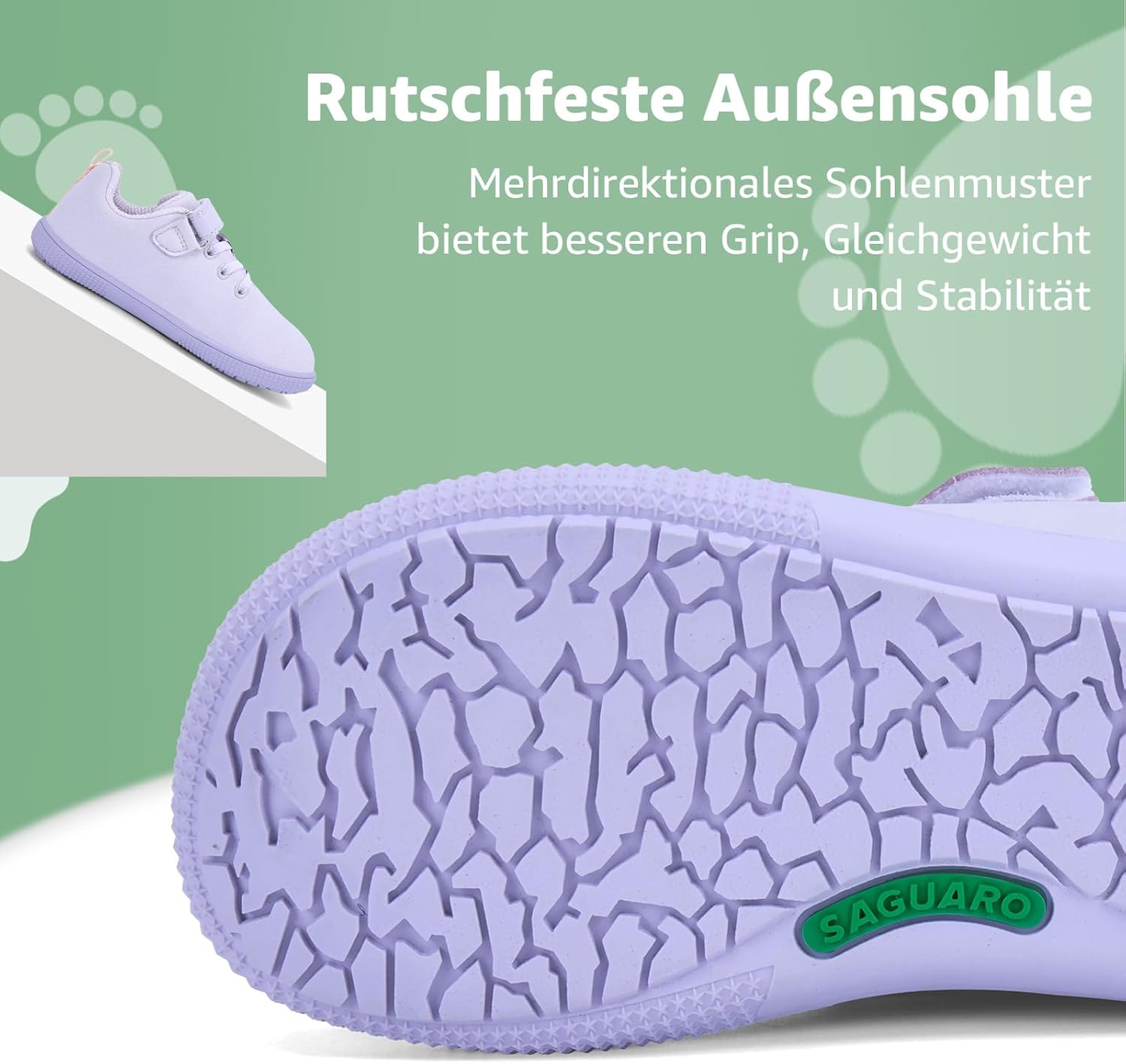 Thumbnail 4 de SAGUARO Barfußschuhe Kinder – Barfuß Sneaker mit breiter Zehenbox, Klett und rutschfester Sohle (Gr. 25–36)